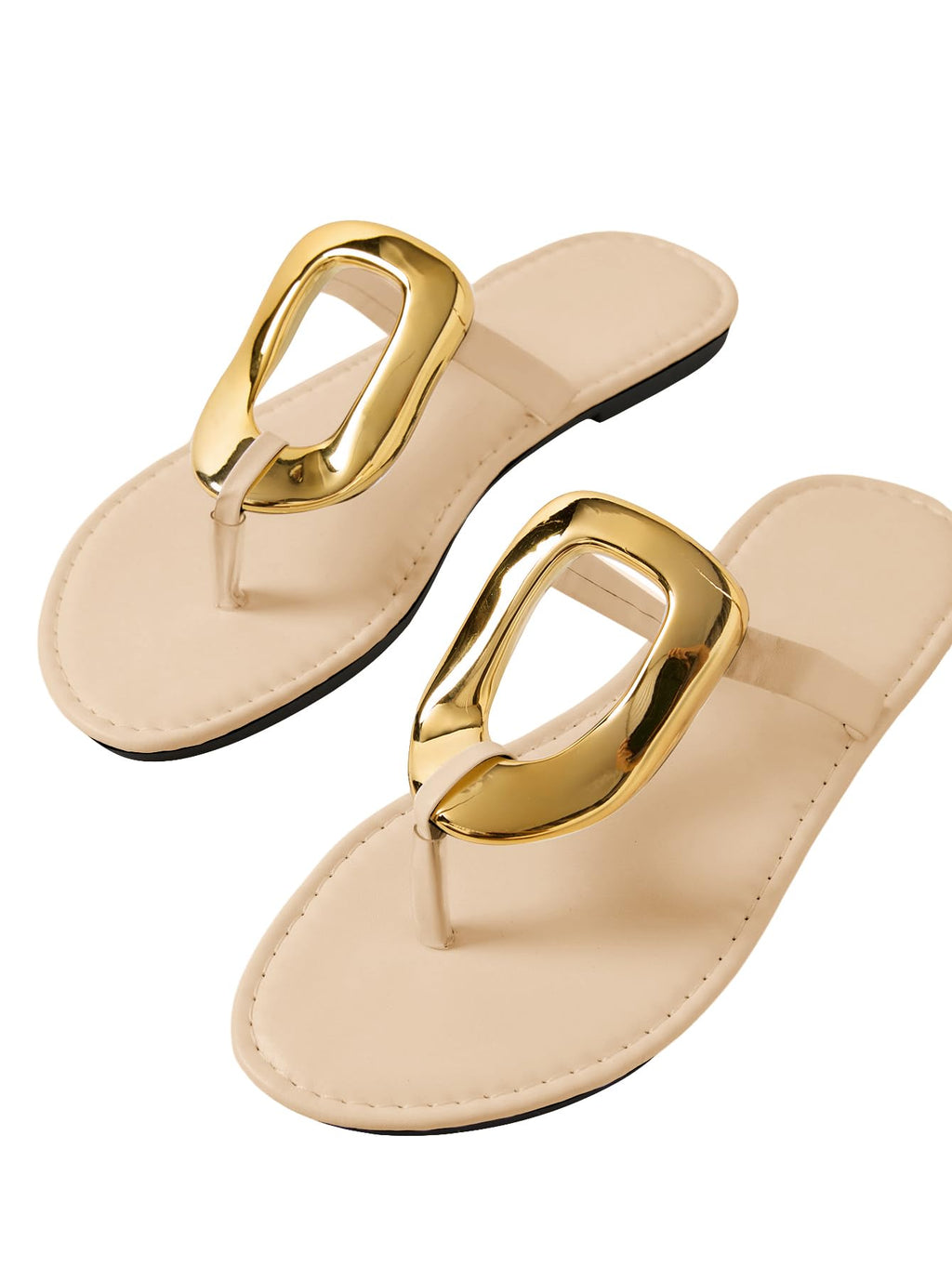 OYOANGLE Women's Metal Ring Flip Flops Metallic Open Toe Comfy Vacation Dressy Slide Sandals