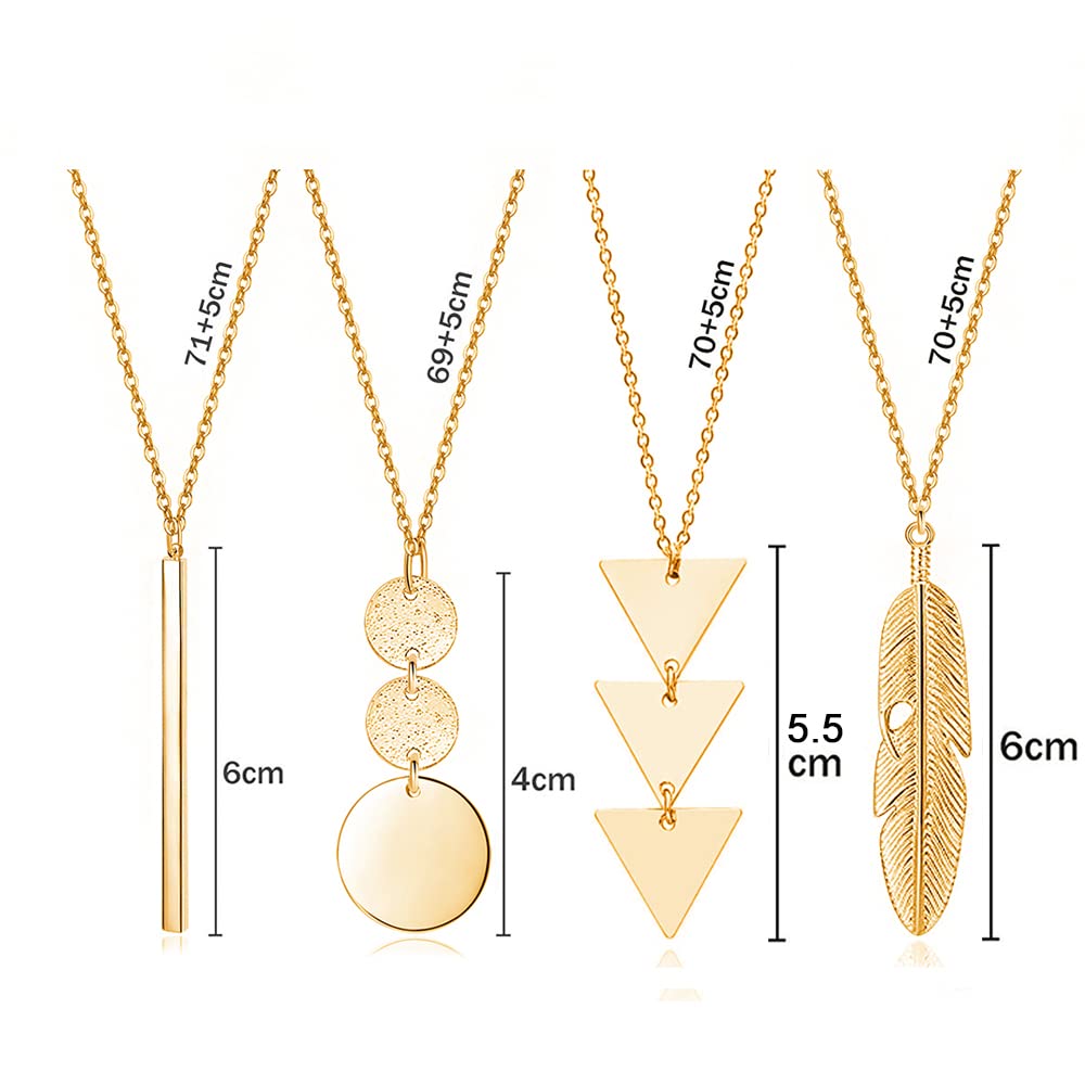 Long Necklaces for Women - Fashion Pendant Necklace Jewelry, Silver Bar Feather Circle Leaf Lock Tassel Y Necklace Jewelry Set for Girls