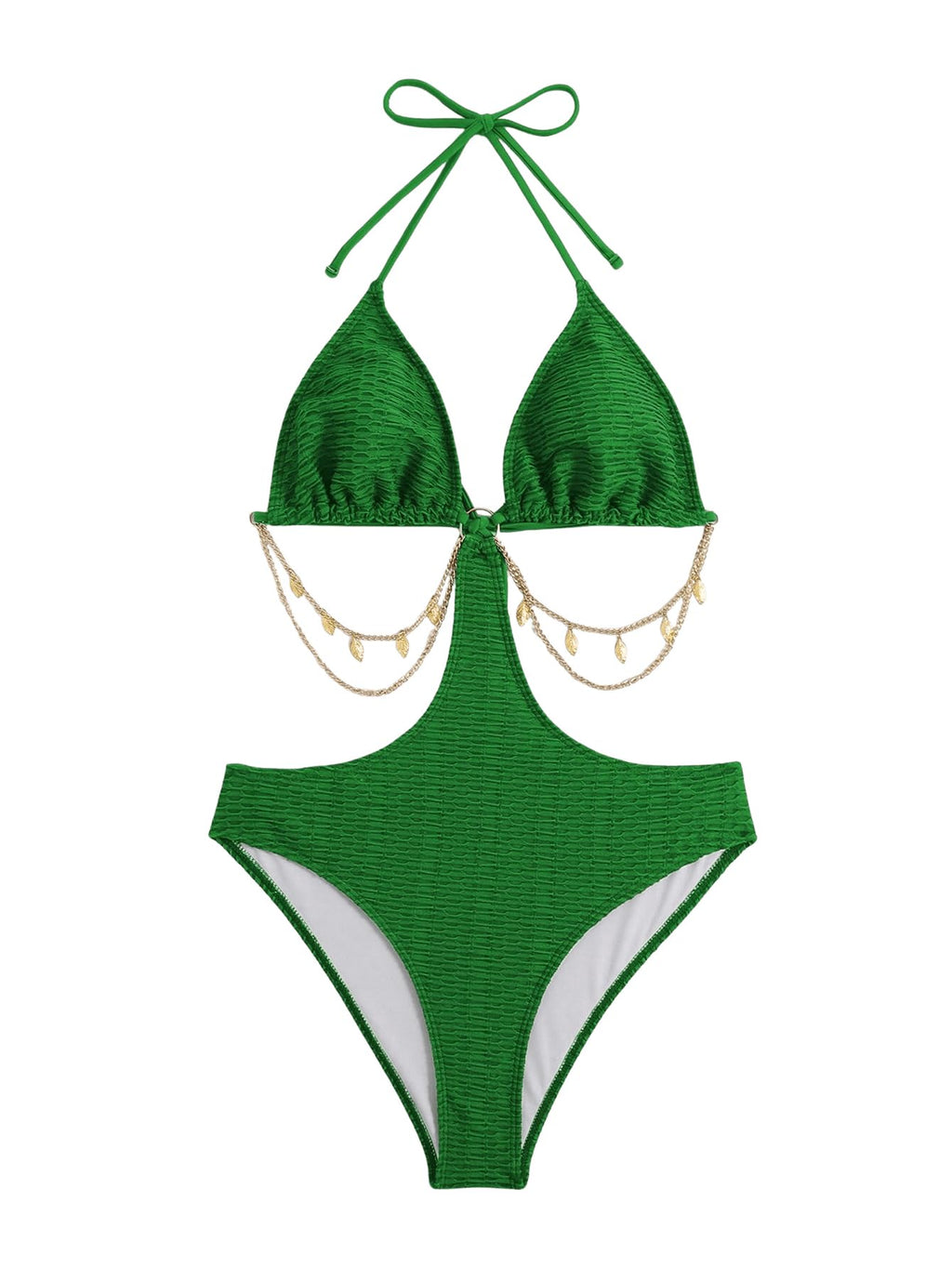 OYOANGLE Women's Chain Linked Cut Out Halter One Piece Swimsuit Tummy Control Bathing Suit