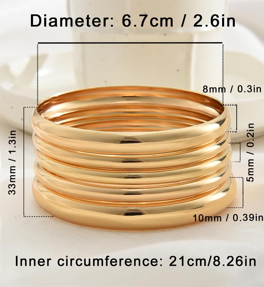 Chunky Gold Bangle Bracelets for Women, Dainty 14k Gold Plated Big Stackable Bangles Set, Trendy Statement Cuff Bracelet Stack Fashion Jewelry Gifts