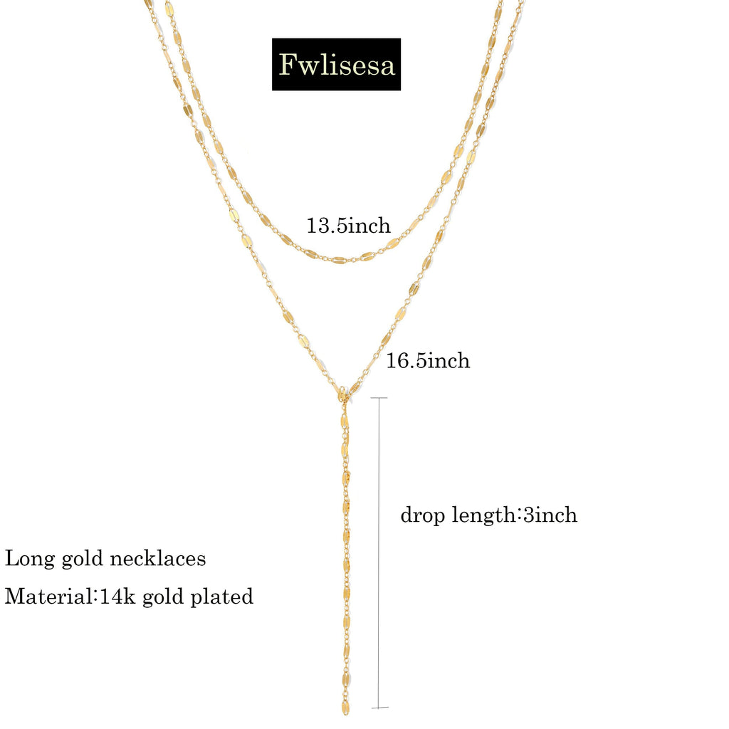 Gold Necklace for Women, Dainty Gold Long Necklaces 14k Gold Plated Prom Lariat Necklace Cute Choker Necklaces for Women Trendy Stuff Fashion Costume Gold Accessories Christmas Jewelry Gifts
