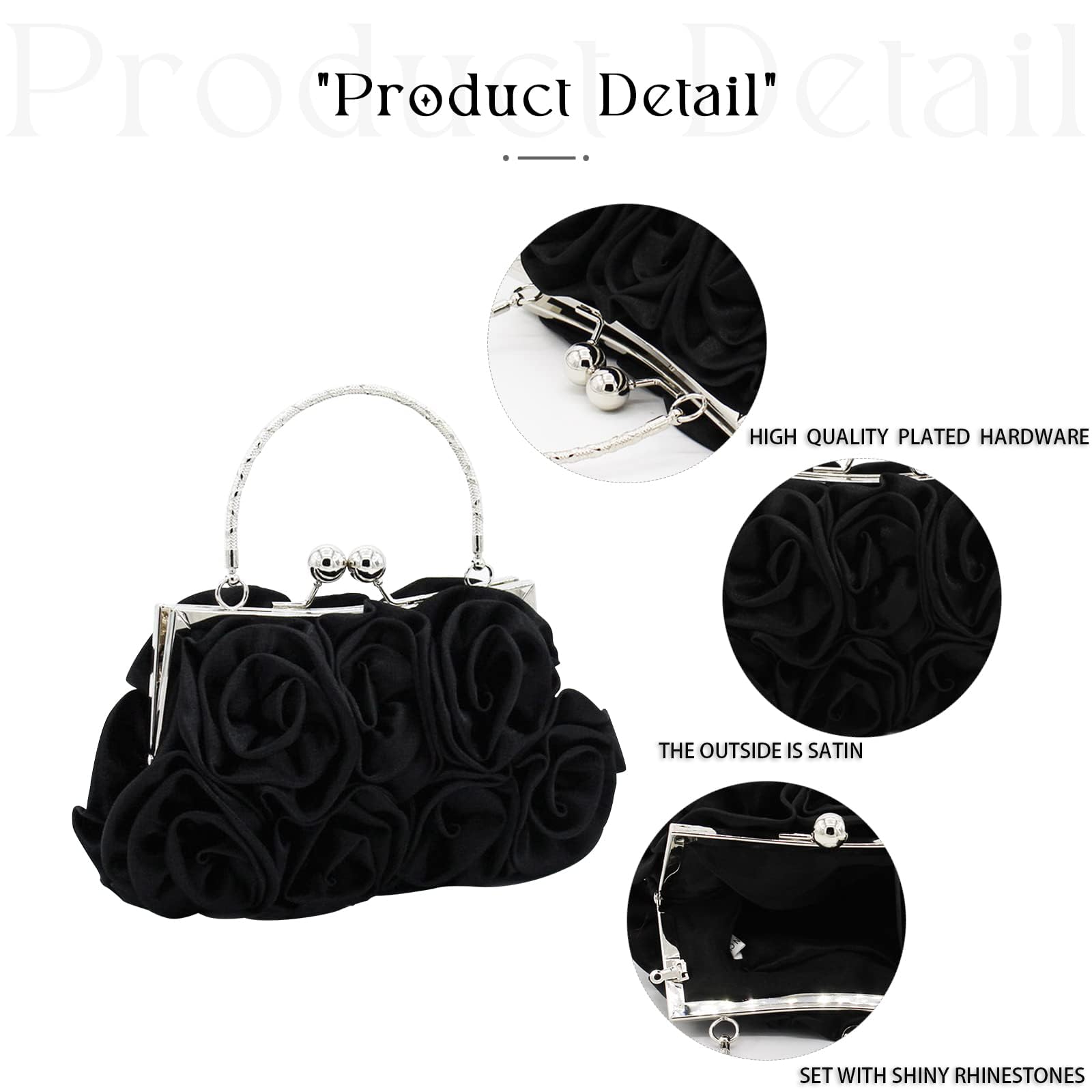 JAMBHALA Women Evening Clutch Bag Floral Satin Small Purses with Detachable Strap for Wedding, Party, Prom