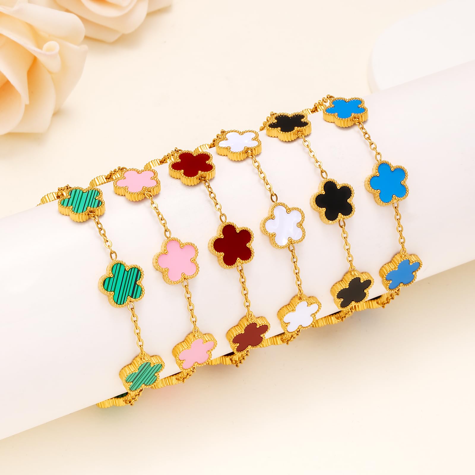18K Gold Plated Womens Stackable Floral Bracelets Set,Twisted Cable Bangle,Trendy Jewelry,Waterproof adjustable bracelet,Christmas Birthday Gifts for Girlfriend or Mother.