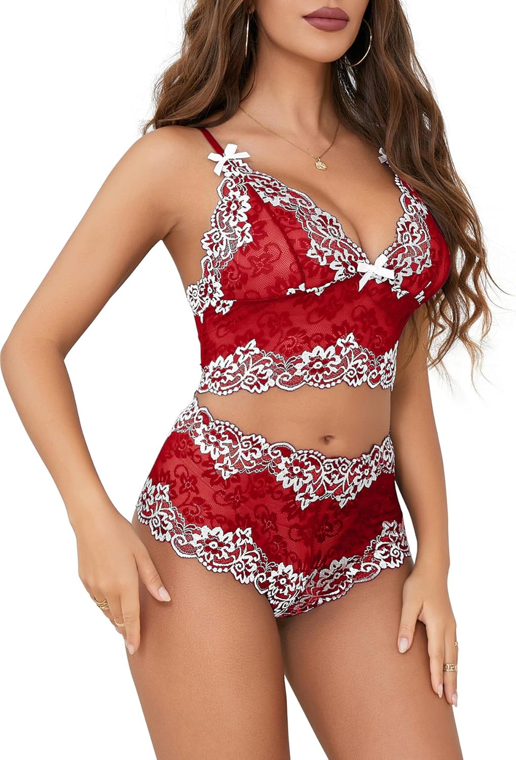 The Velvet Bow Set | High-Waisted Lace & Cami Duo Close-up of Velvet Bow Detail