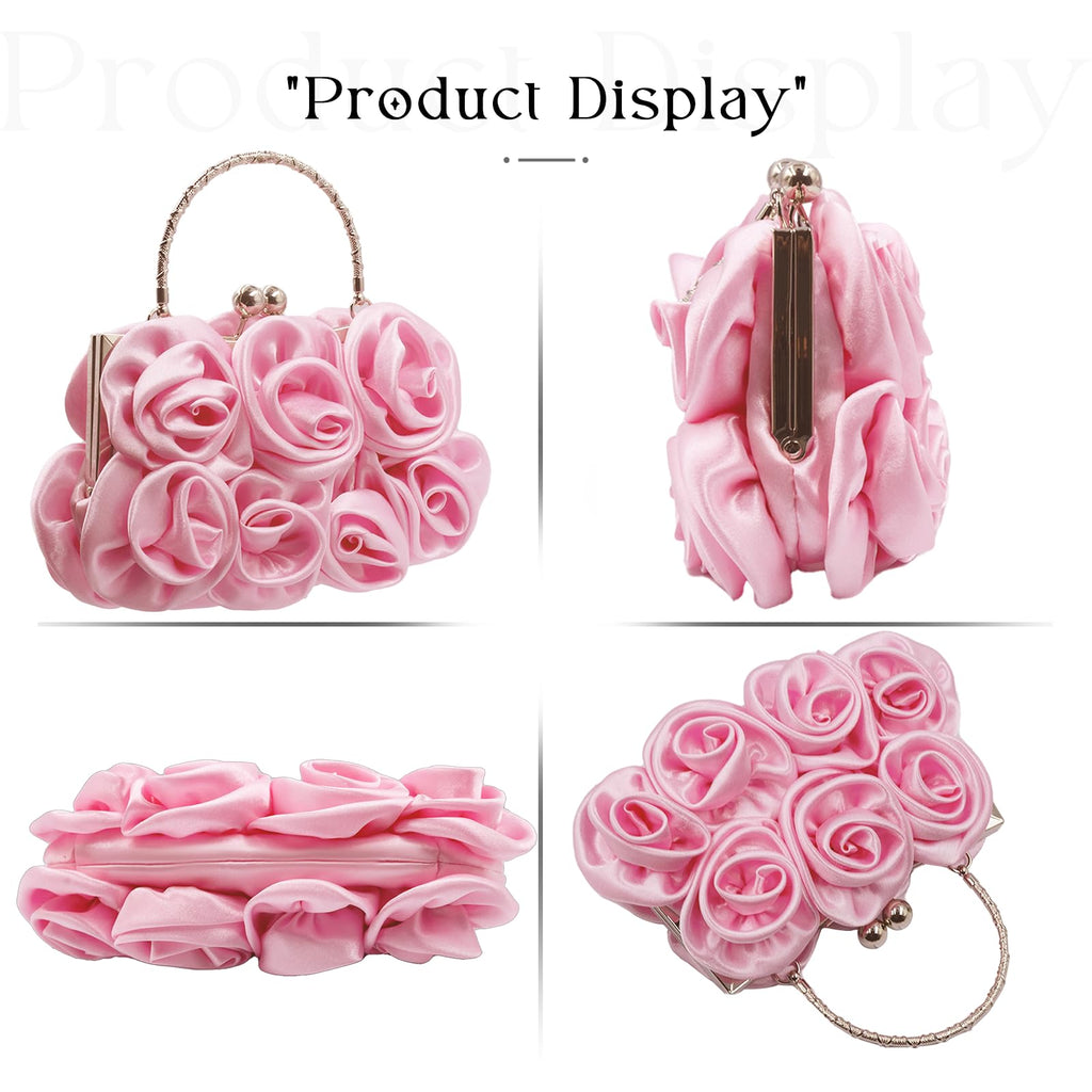 JAMBHALA Women Evening Clutch Bag Floral Satin Small Purses with Detachable Strap for Wedding, Party, Prom