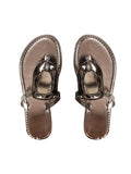 OYOANGLE Women's Metal Ring Flip Flops Metallic Open Toe Comfy Vacation Dressy Slide Sandals