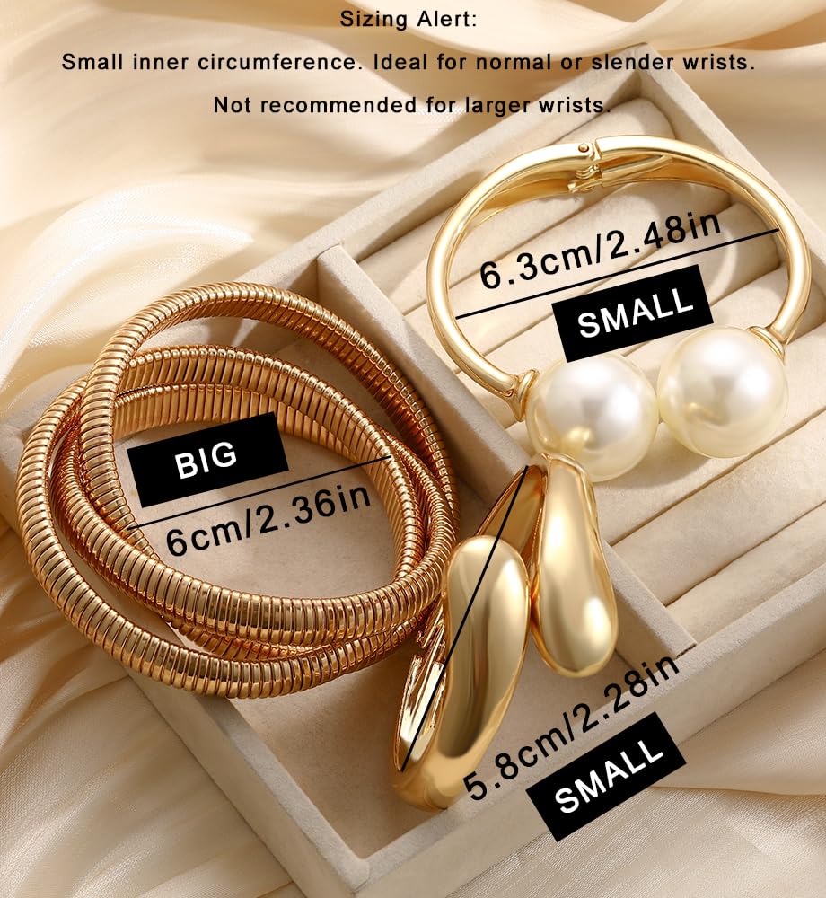 Chunky Gold Bangle Bracelets for Women, Dainty 14k Gold Plated Big Stackable Bangles Set, Trendy Statement Cuff Bracelet Stack Fashion Jewelry Gifts