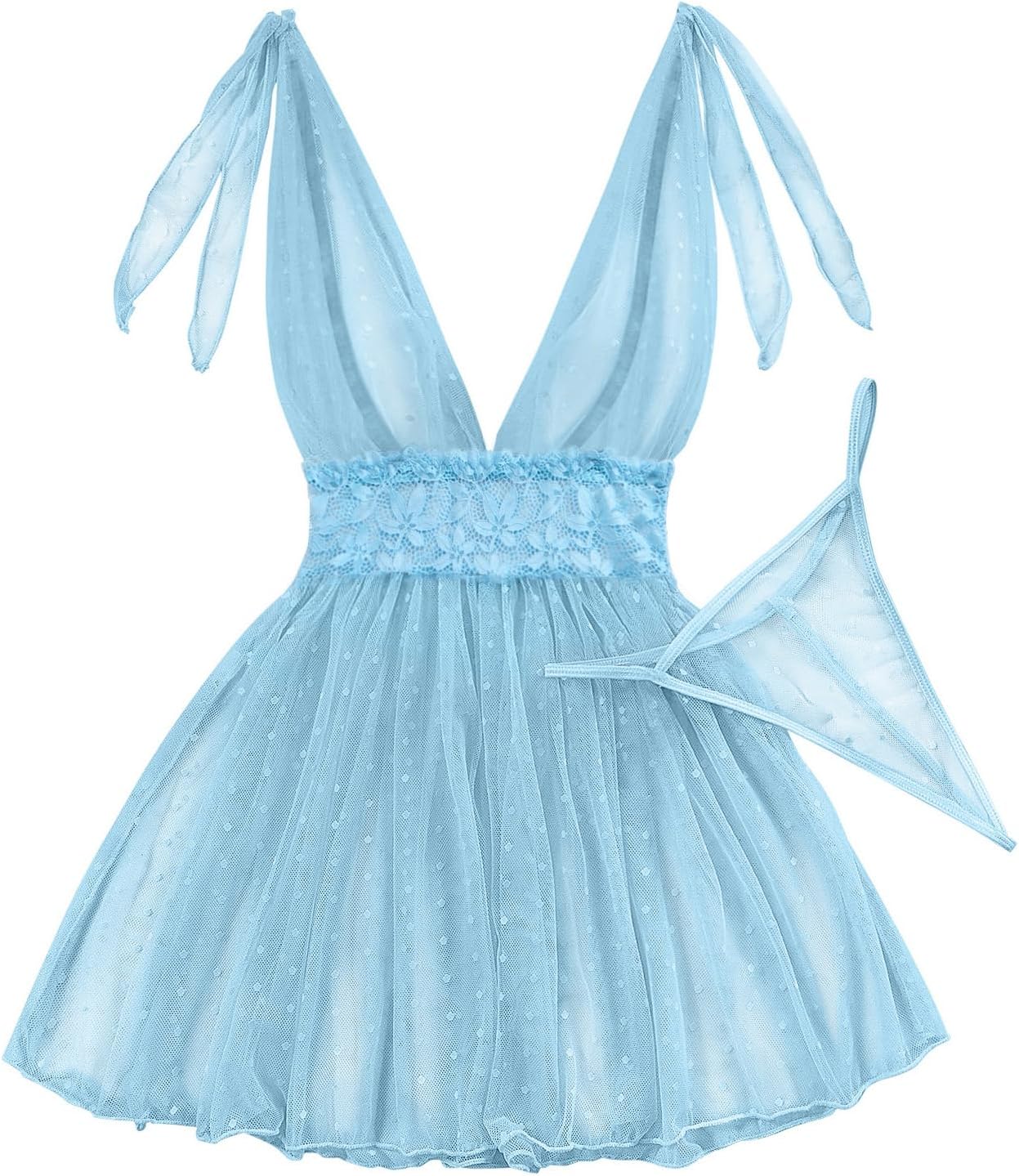 The Sultry Allure | Exotic Mesh Babydoll Deep V-Neckline with Lace Embroidery

