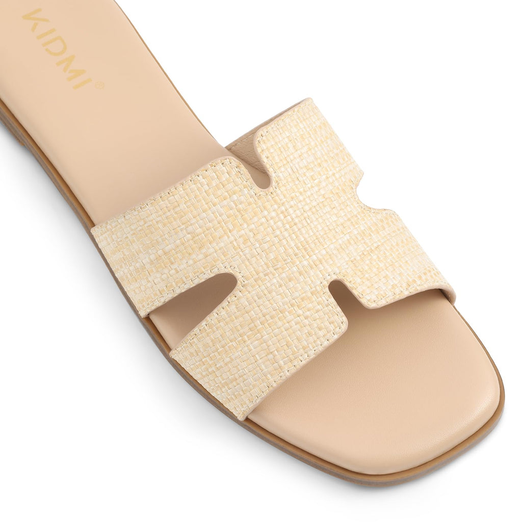 KIDMI Women's Dressy Flat Sandals, Comfortable Slip On Summer Slides, Fashion Open Toe Casual Sandals
