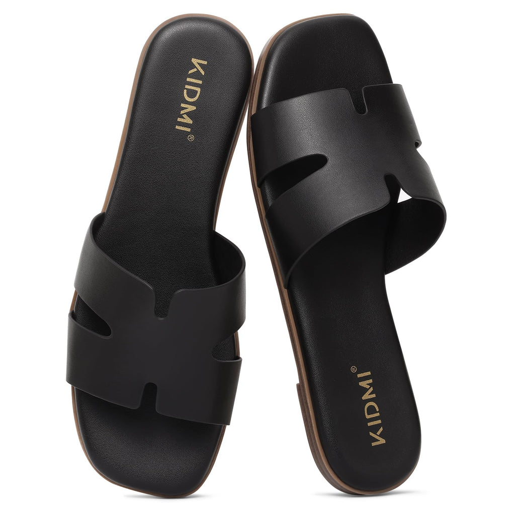 KIDMI Women's Dressy Flat Sandals, Comfortable Slip On Summer Slides, Fashion Open Toe Casual Sandals