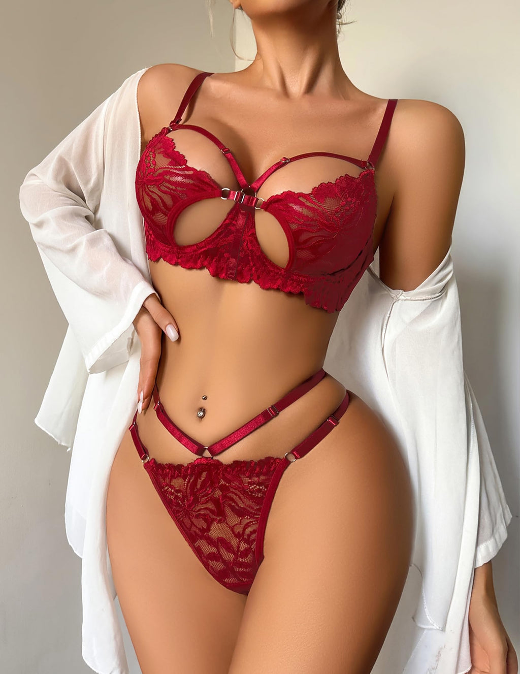 Lingerie for Women Lace Bra and Panty Set Sexy Underwear Sets 2 Piece Strappy Lingerie with Thong