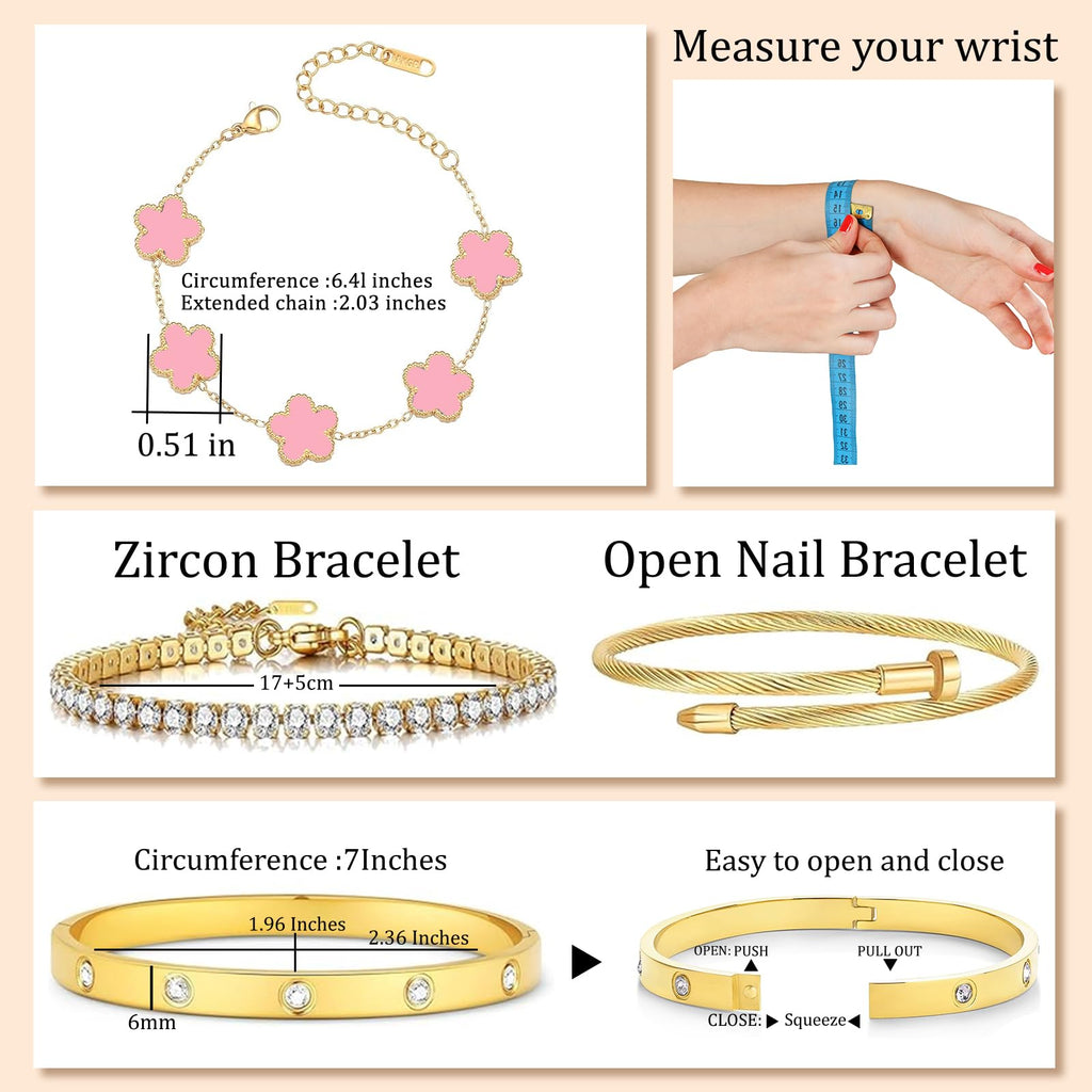 18K Gold Plated Womens Stackable Floral Bracelets Set,Twisted Cable Bangle,Trendy Jewelry,Waterproof adjustable bracelet,Christmas Birthday Gifts for Girlfriend or Mother.