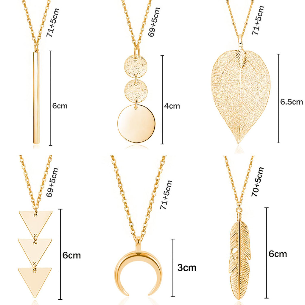 Long Necklaces for Women - Fashion Pendant Necklace Jewelry, Silver Bar Feather Circle Leaf Lock Tassel Y Necklace Jewelry Set for Girls