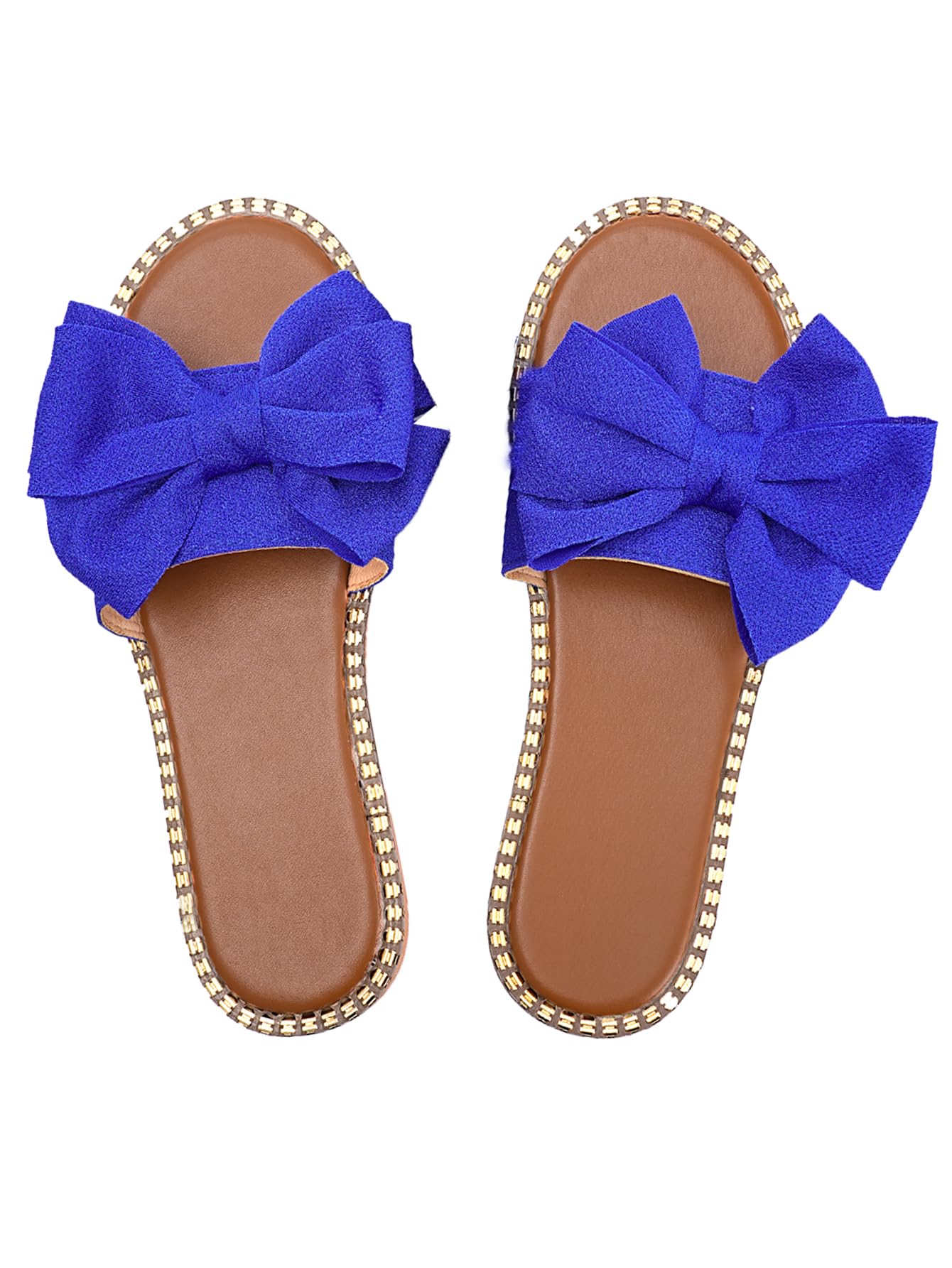 Sksshion Women's Bow Knot Slides Open Toe Flat Sandals Summer Slip On Slippers