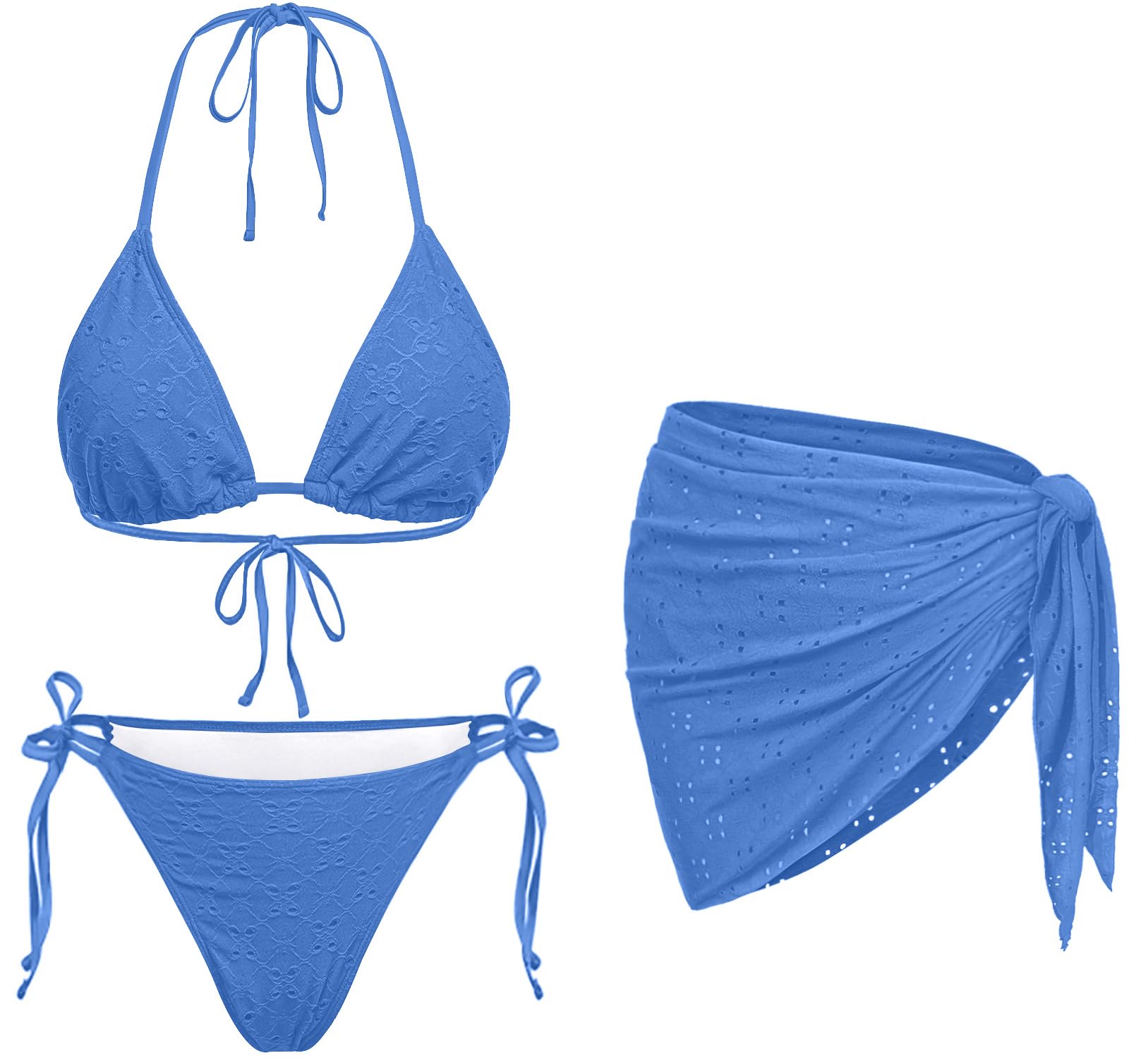 Women 3 Piece Swimsuits - Sexy Triangle Bikini Sets with Cover Up Halter String Tie Side Bathing Suits