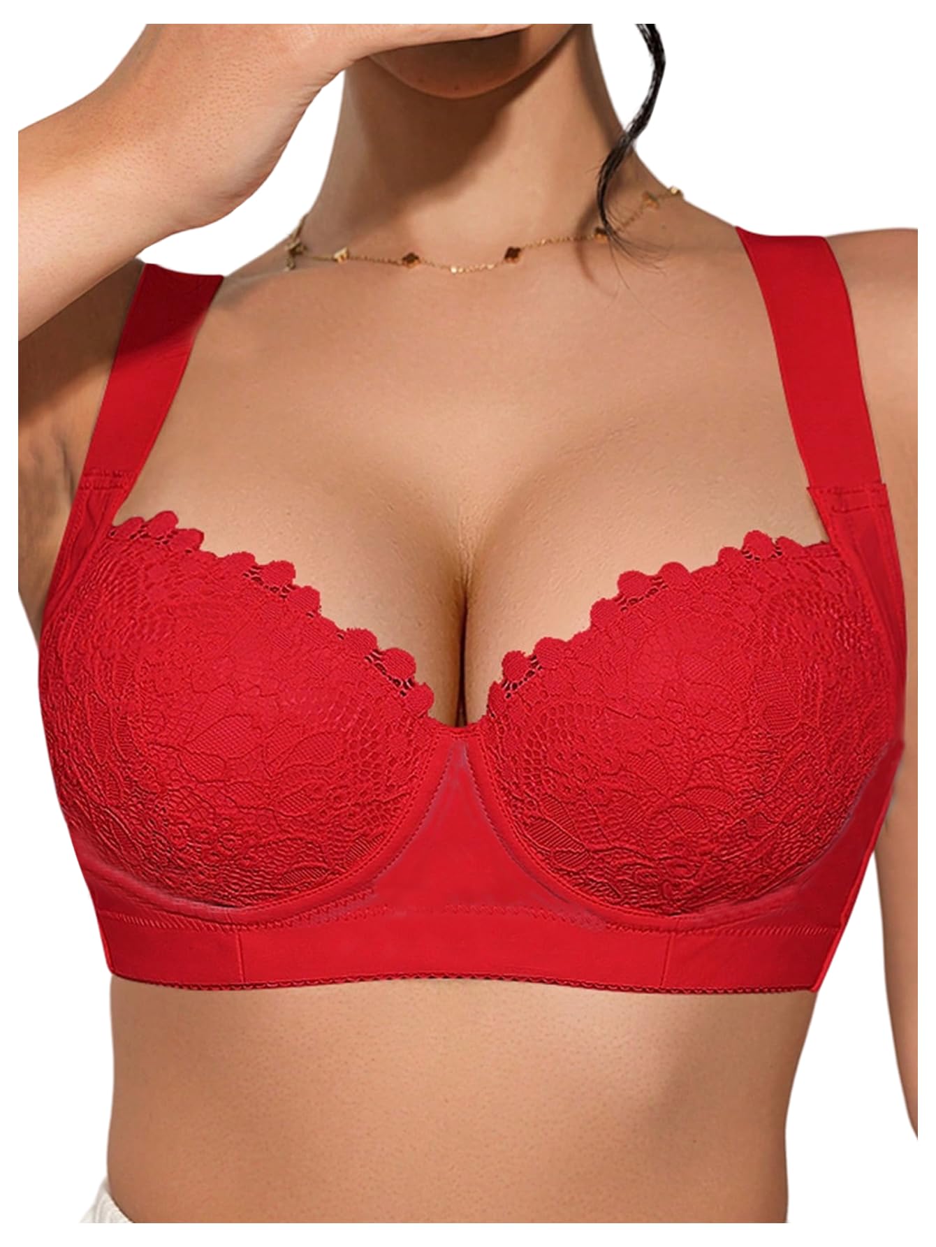 Women's Push Up Lace Bras Underwire Adjustable with Wide Strap Lingerie Shaping Support Sexy Bras
