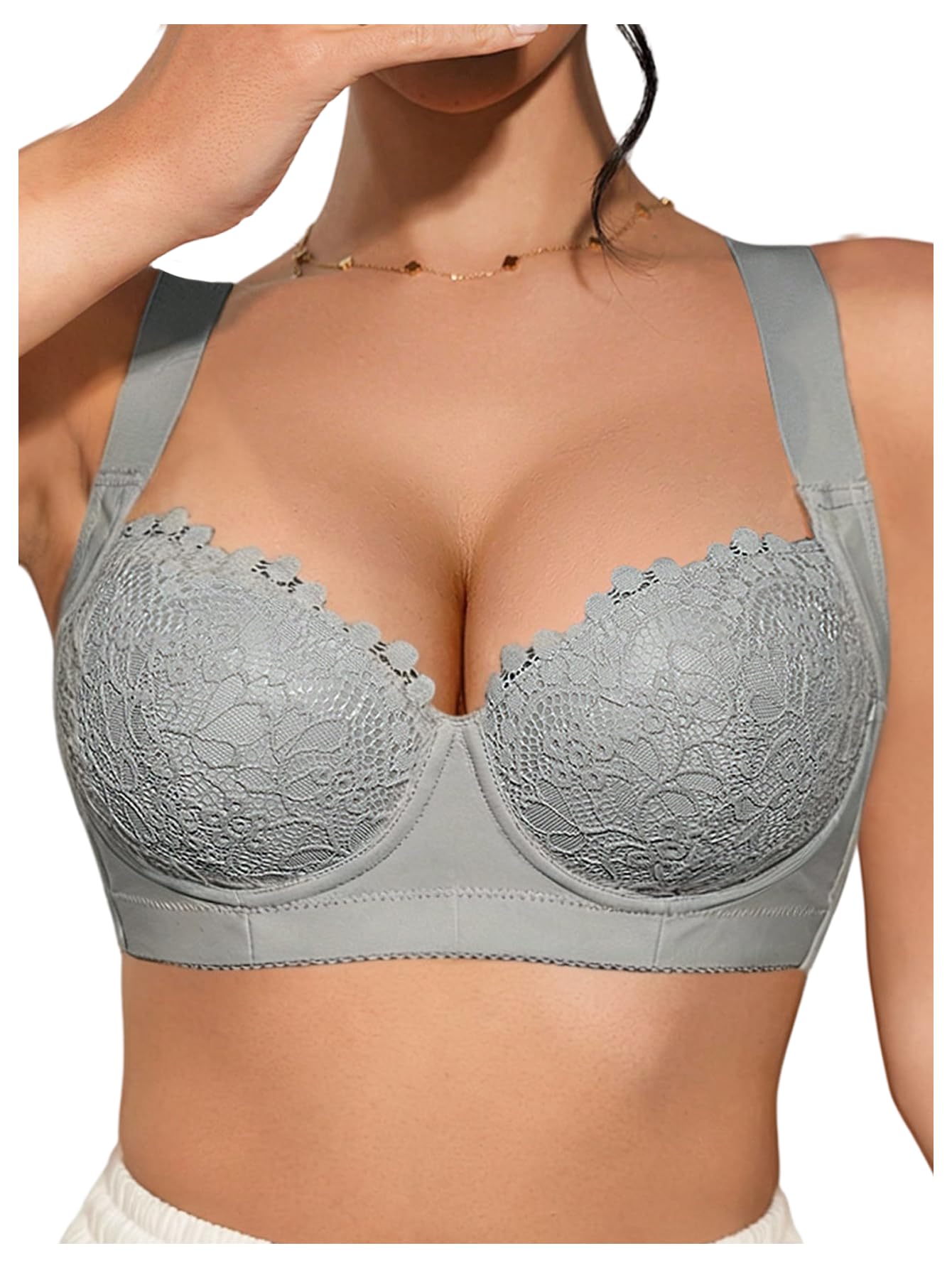 Women's Push Up Lace Bras Underwire Adjustable with Wide Strap Lingerie Shaping Support Sexy Bras