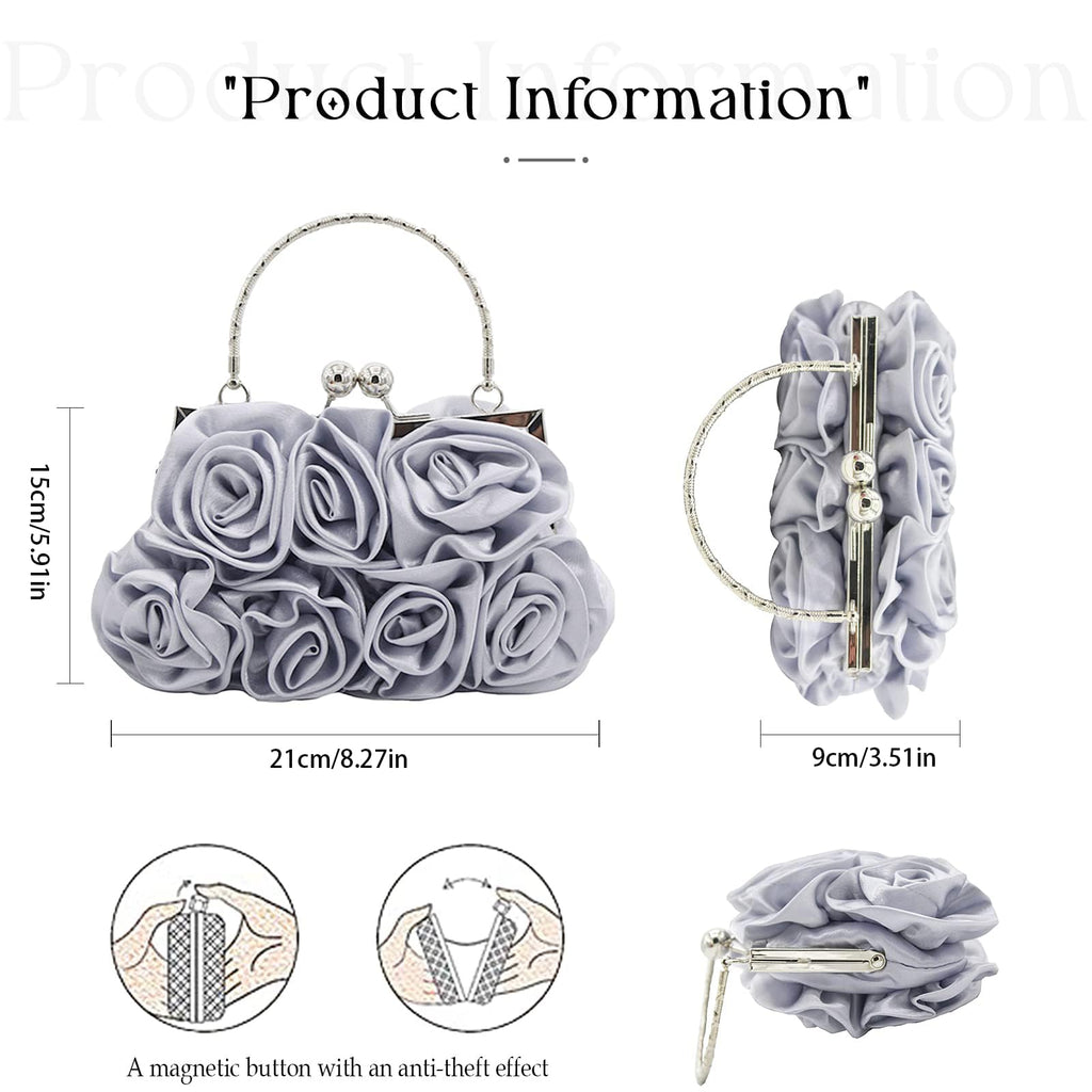JAMBHALA Women Evening Clutch Bag Floral Satin Small Purses with Detachable Strap for Wedding, Party, Prom