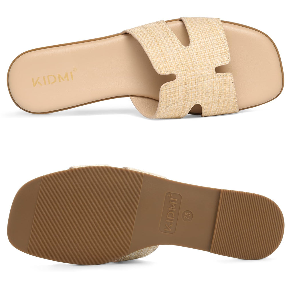 KIDMI Women's Dressy Flat Sandals, Comfortable Slip On Summer Slides, Fashion Open Toe Casual Sandals