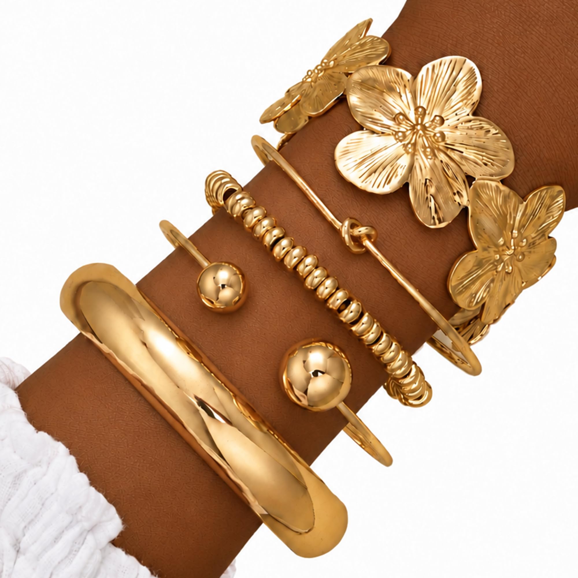 iF YOU Gold Bangle Bracelets for Women, Dainty Knot 14K Gold Plated Multi Layer Bangle Cuffs, Personalized Boho Chunky Bracelets for Women Jewelrys Set Gifts