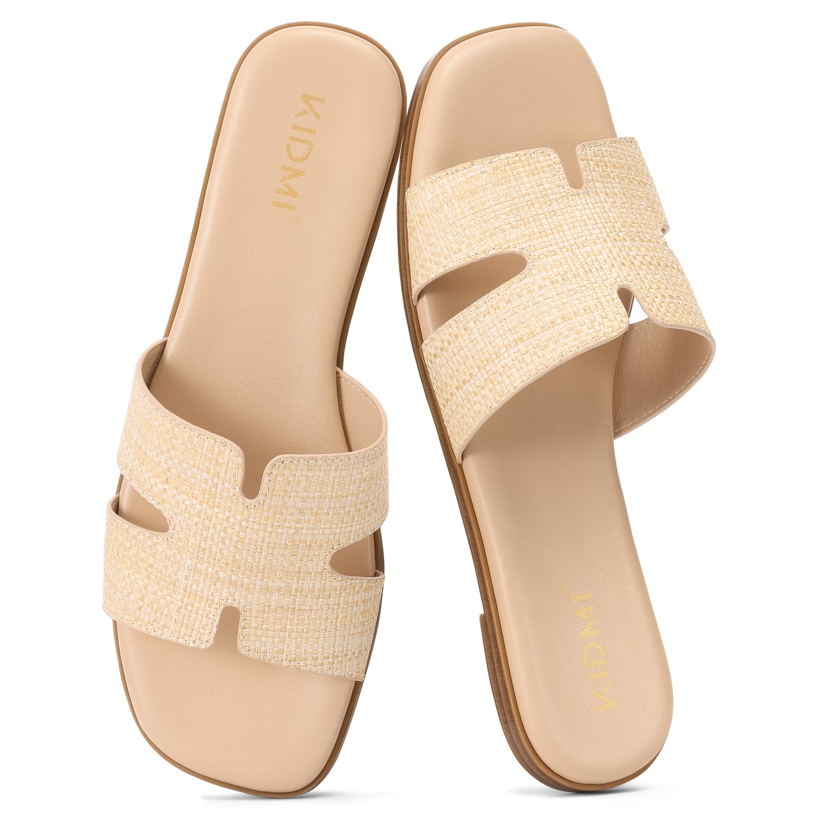 KIDMI Women's Dressy Flat Sandals, Comfortable Slip On Summer Slides, Fashion Open Toe Casual Sandals