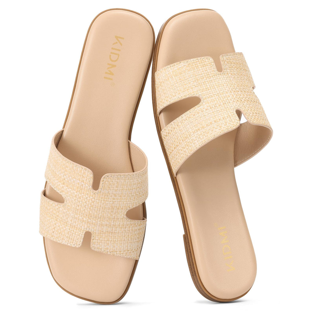 KIDMI Women's Dressy Flat Sandals, Comfortable Slip On Summer Slides, Fashion Open Toe Casual Sandals