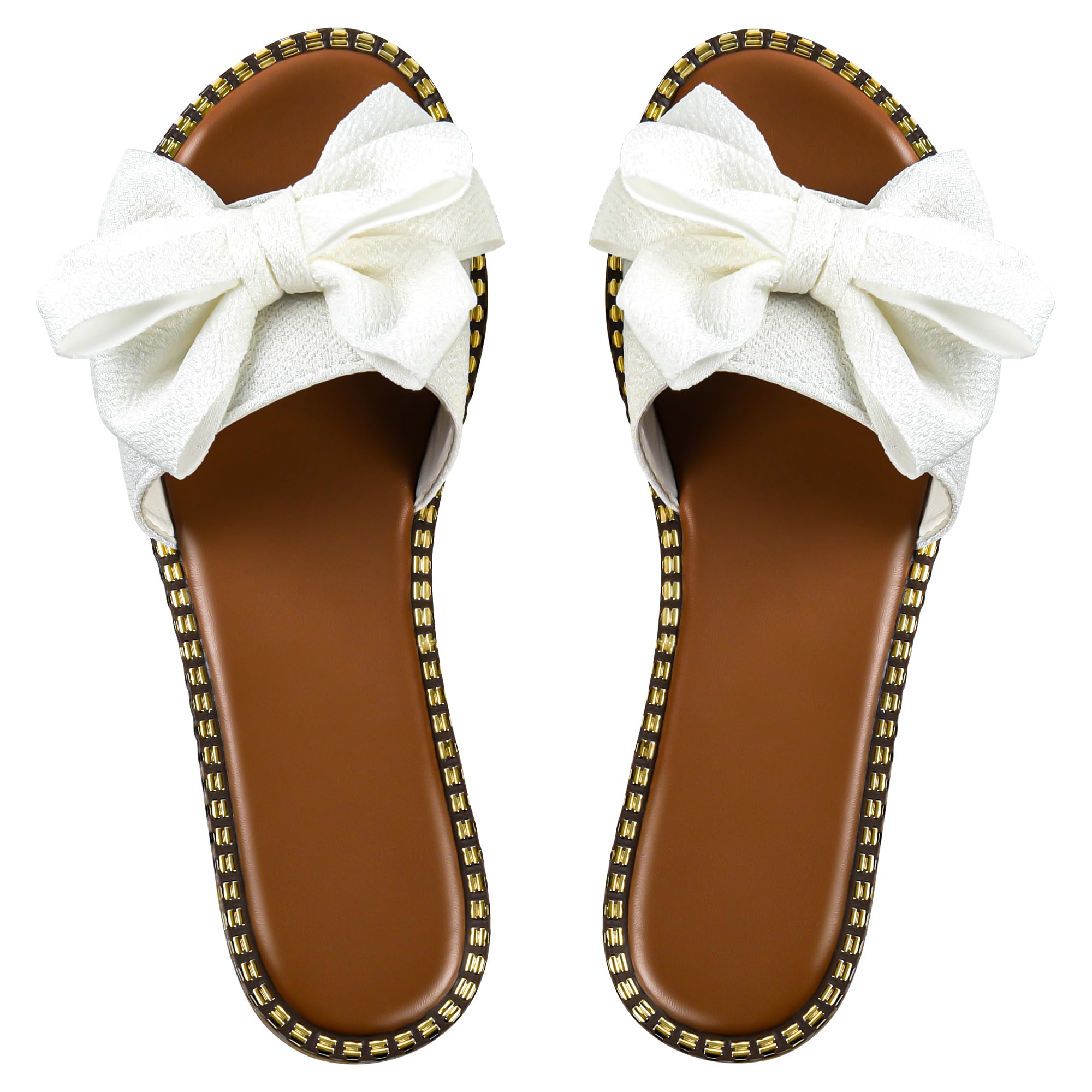 Sksshion Women's Bow Knot Slides Open Toe Flat Sandals Summer Slip On Slippers
