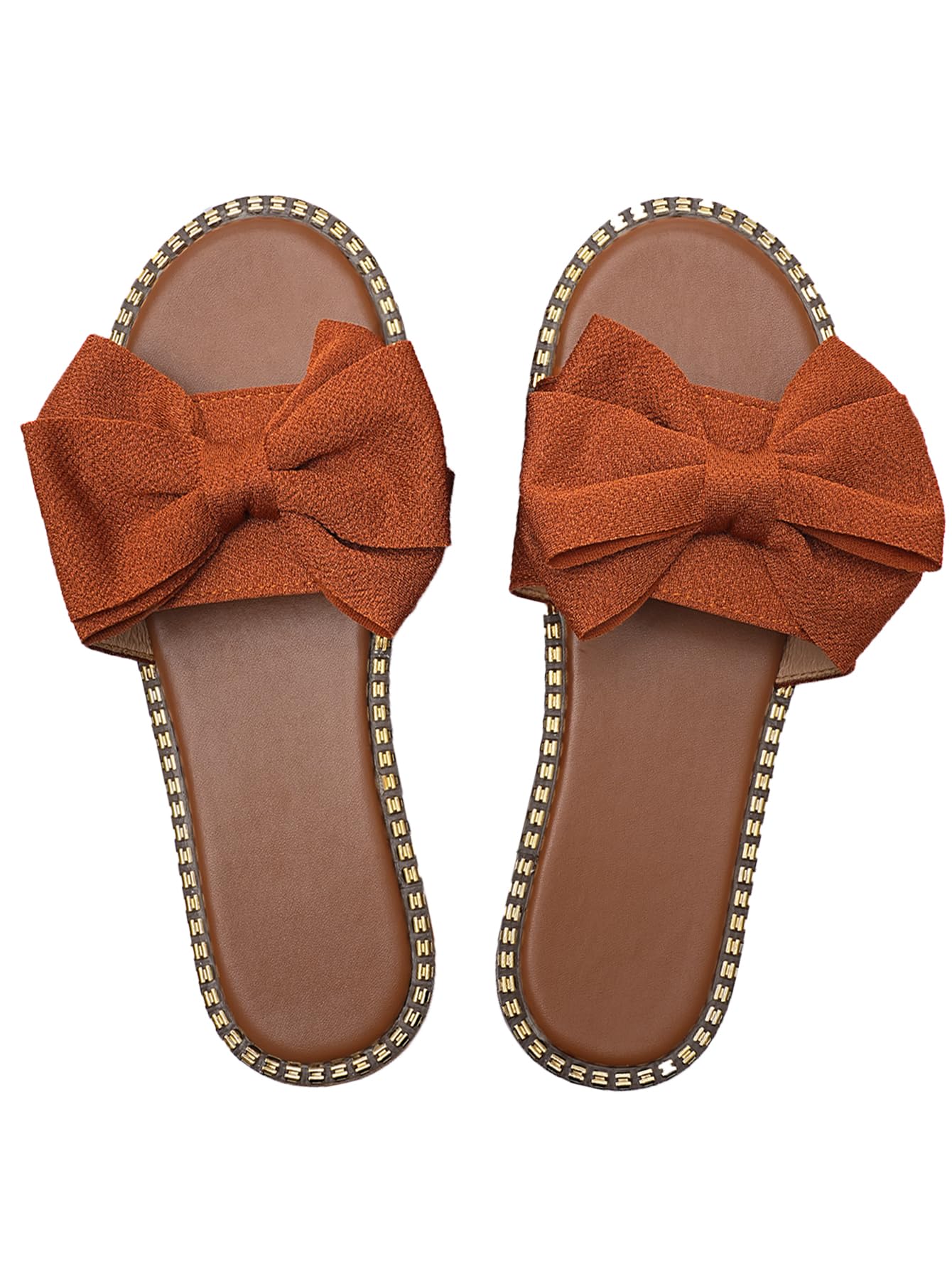 Sksshion Women's Bow Knot Slides Open Toe Flat Sandals Summer Slip On Slippers