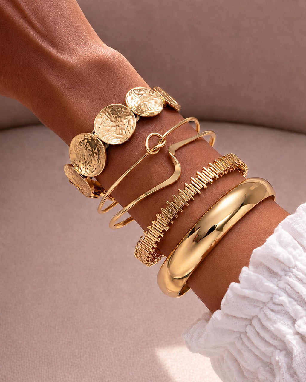 iF YOU Gold Bangle Bracelets for Women, Dainty Knot 14K Gold Plated Multi Layer Bangle Cuffs, Personalized Boho Chunky Bracelets for Women Jewelrys Set Gifts