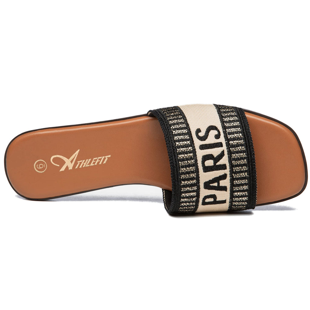 Athlefit Women's Slides Summer Fashion Slip On Flat Sandals Dressy