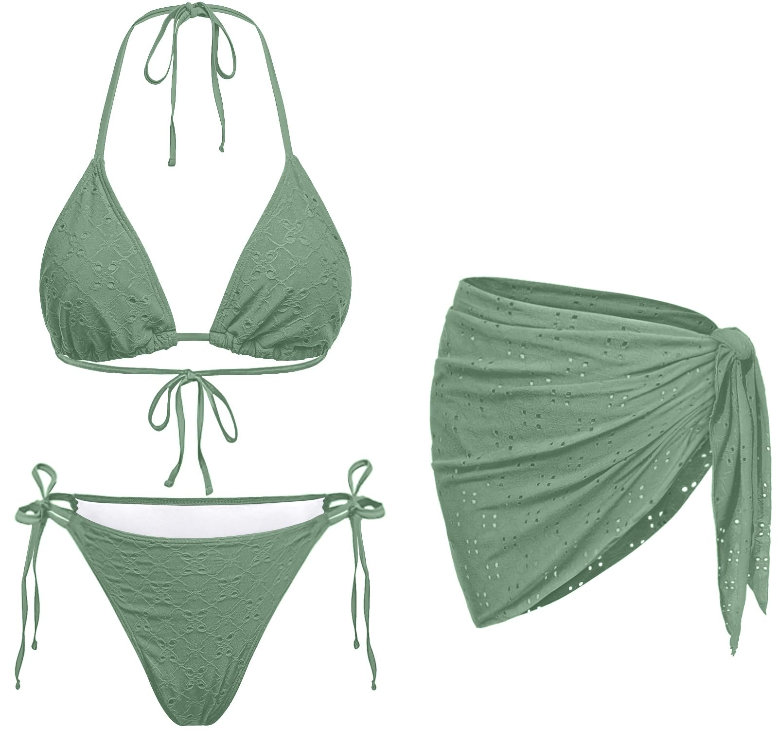 Women 3 Piece Swimsuits - Sexy Triangle Bikini Sets with Cover Up Halter String Tie Side Bathing Suits