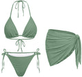 Women 3 Piece Swimsuits - Sexy Triangle Bikini Sets with Cover Up Halter String Tie Side Bathing Suits