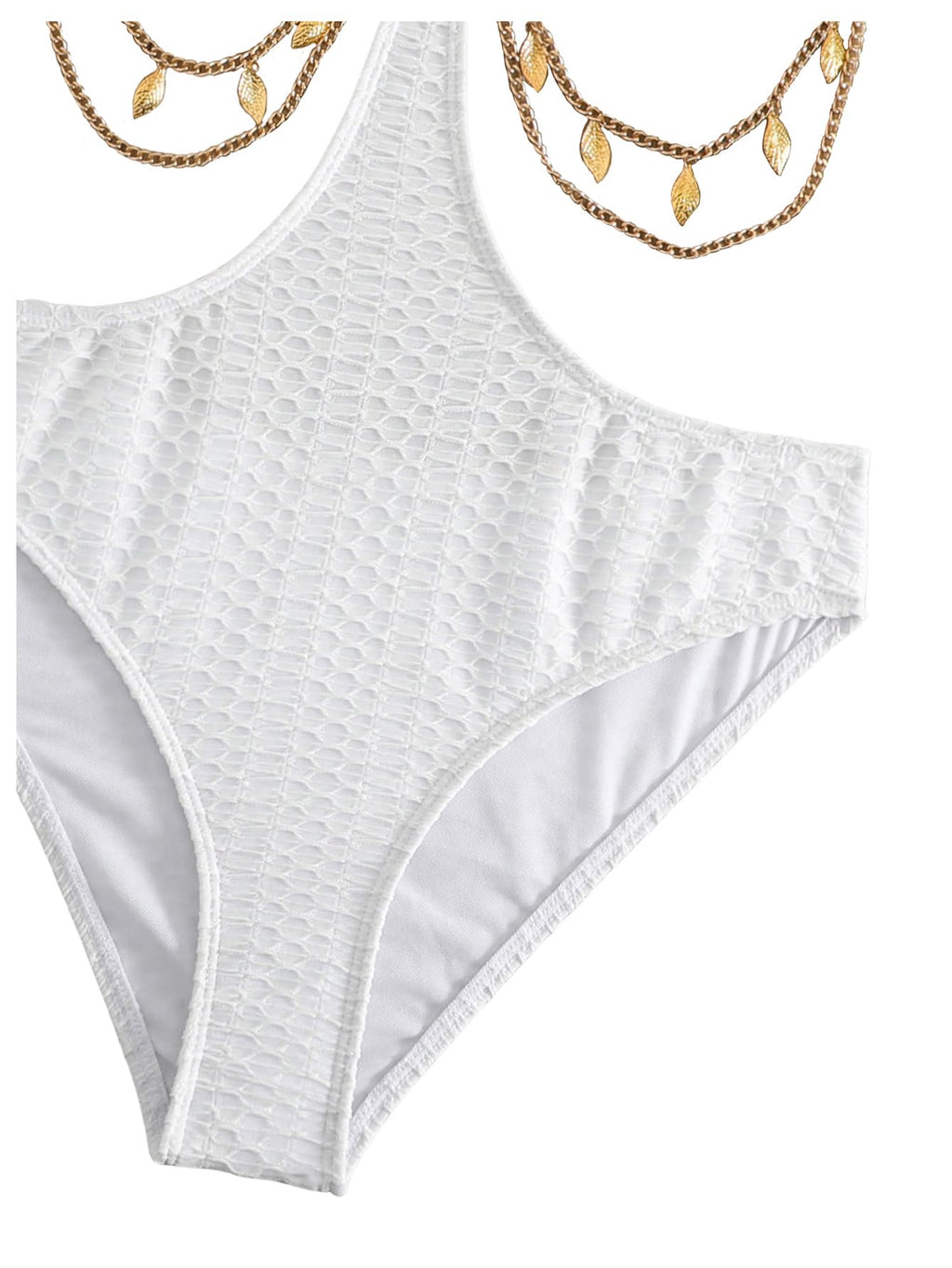OYOANGLE Women's Chain Linked Cut Out Halter One Piece Swimsuit Tummy Control Bathing Suit