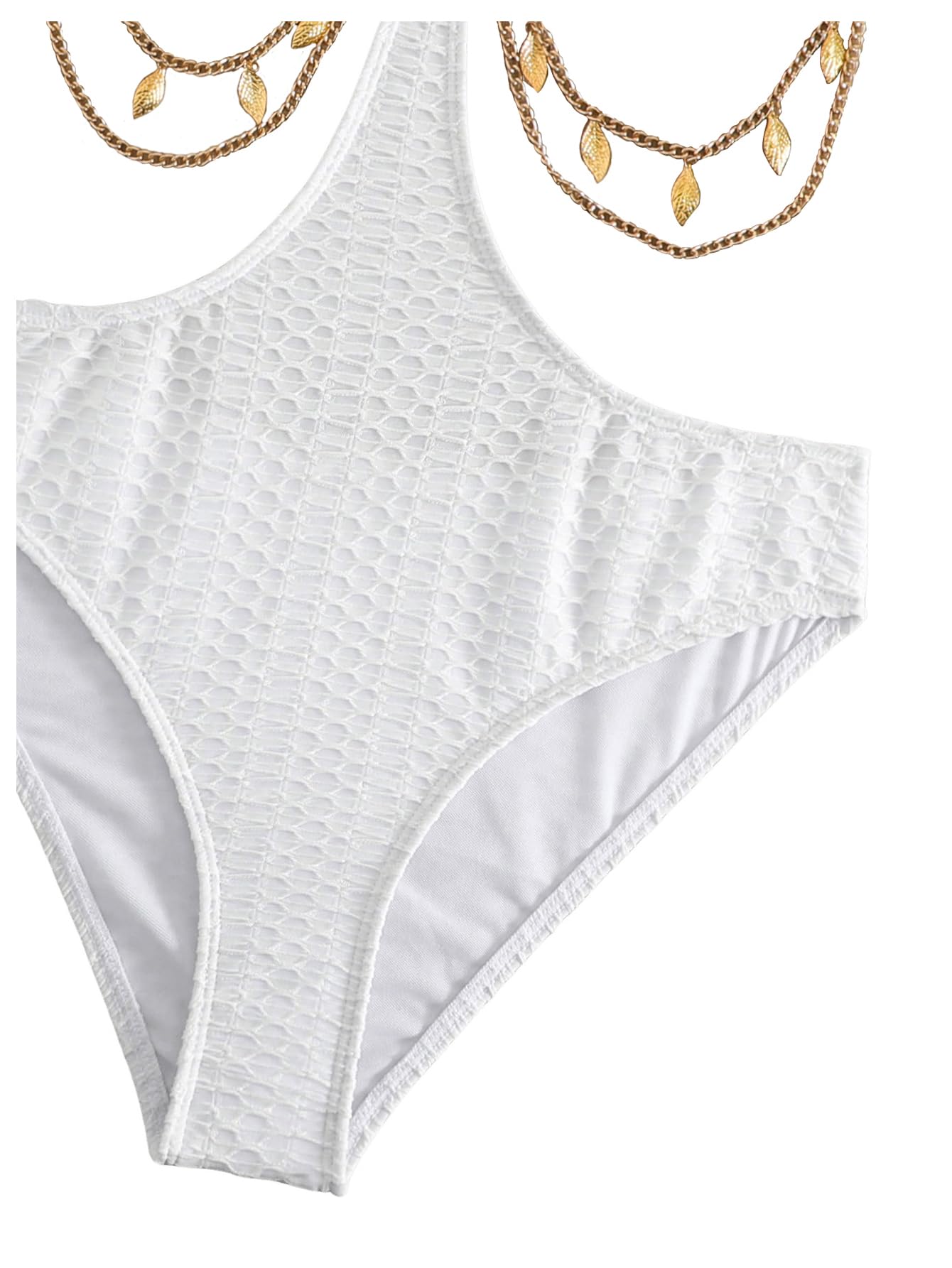 OYOANGLE Women's Chain Linked Cut Out Halter One Piece Swimsuit Tummy Control Bathing Suit