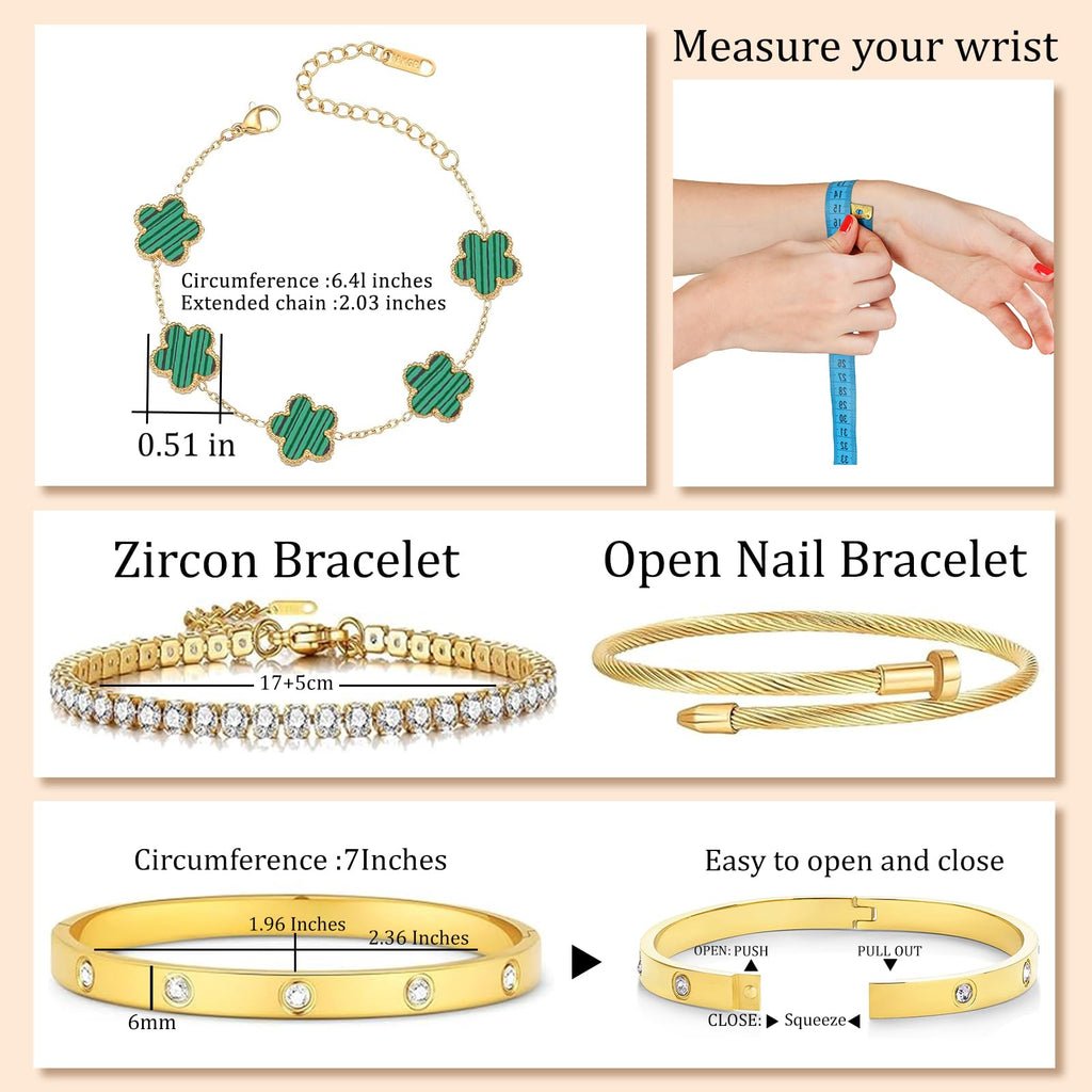 18K Gold Plated Womens Stackable Floral Bracelets Set,Twisted Cable Bangle,Trendy Jewelry,Waterproof adjustable bracelet,Christmas Birthday Gifts for Girlfriend or Mother.