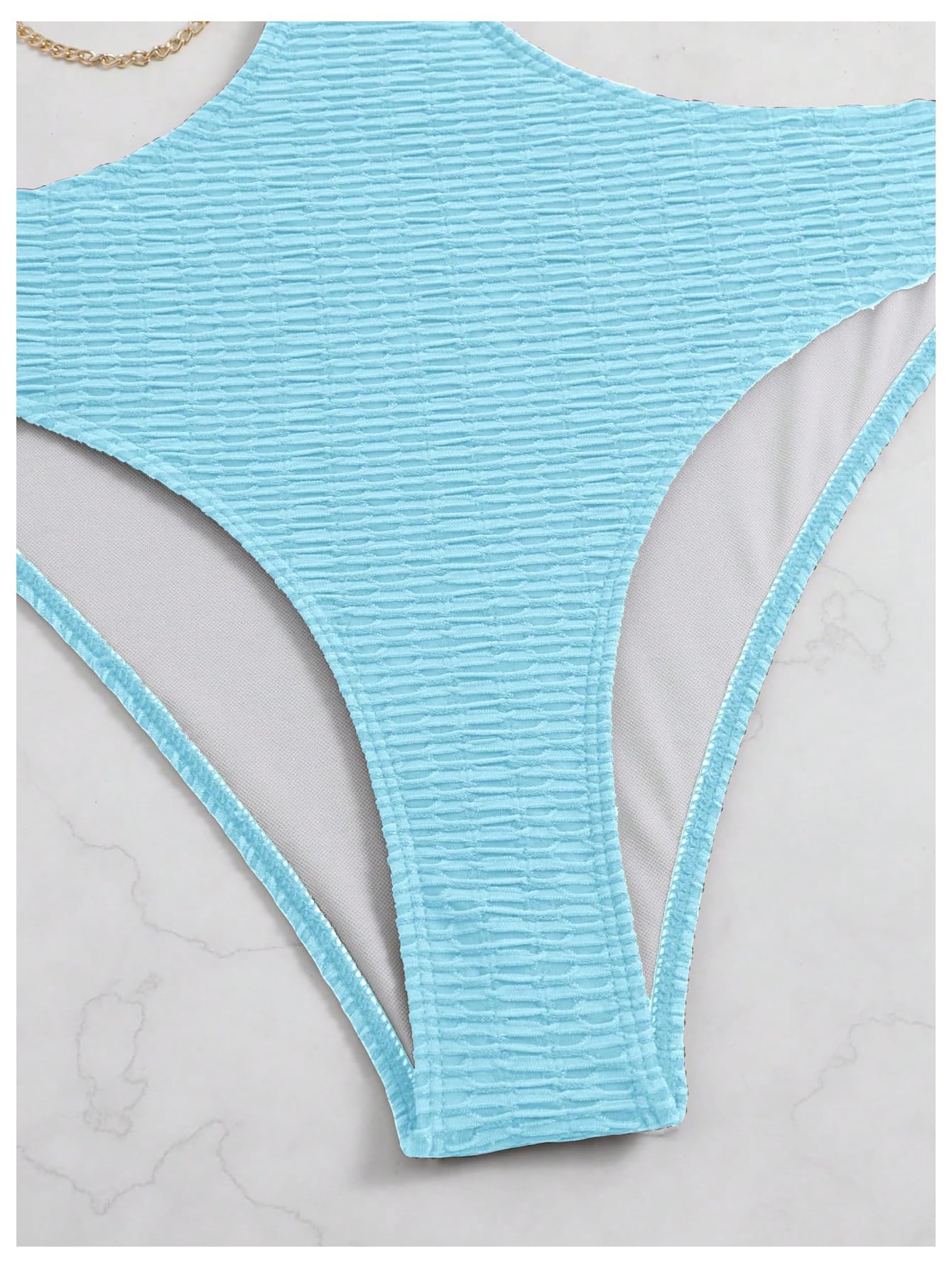 OYOANGLE Women's Chain Linked Cut Out Halter One Piece Swimsuit Tummy Control Bathing Suit