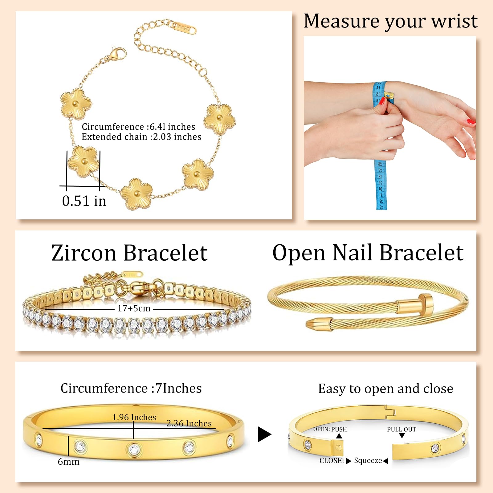 18K Gold Plated Womens Stackable Floral Bracelets Set,Twisted Cable Bangle,Trendy Jewelry,Waterproof adjustable bracelet,Christmas Birthday Gifts for Girlfriend or Mother.