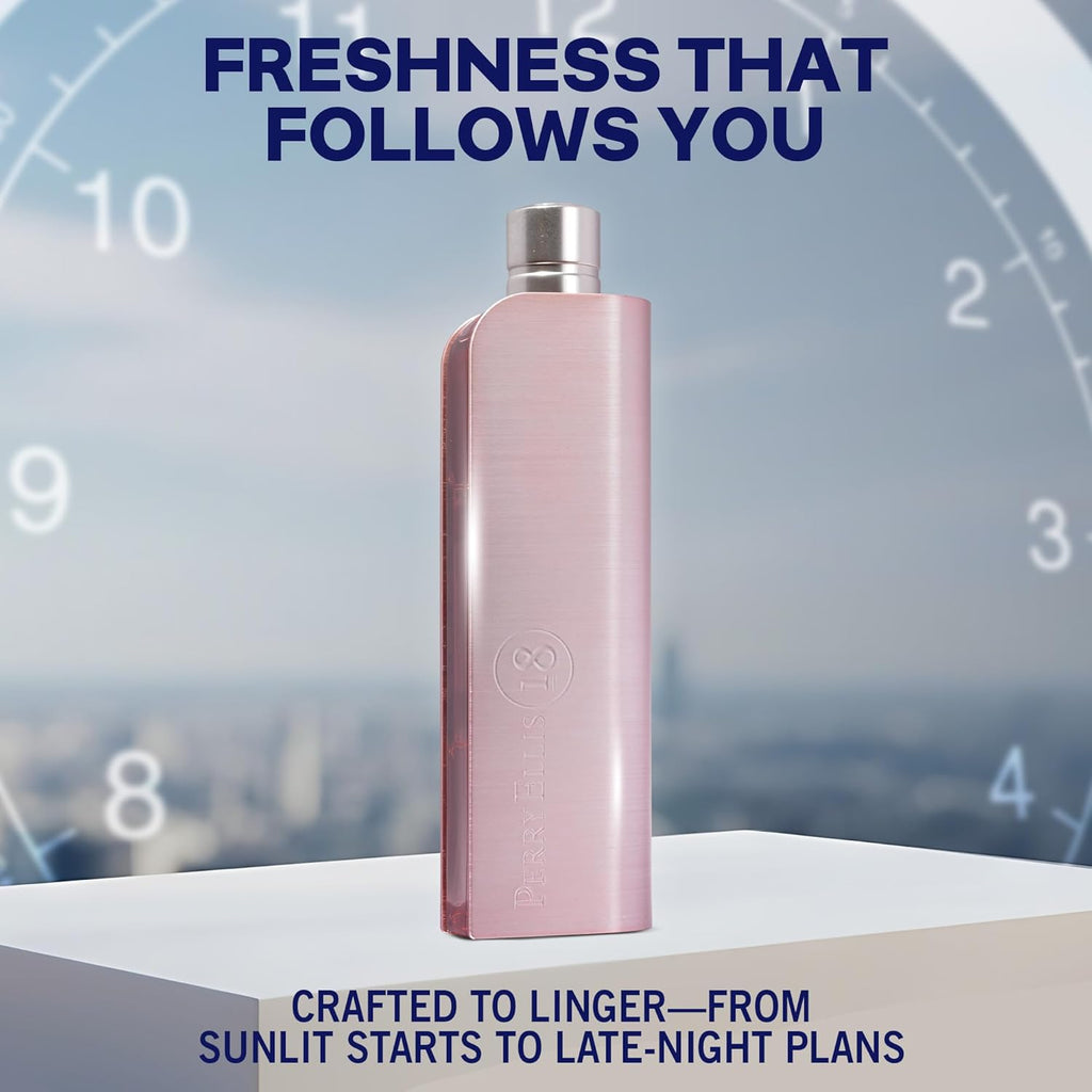 Perry Ellis 18 | Signature Floral & Fresh For Her Close-up of Sculpted Glass Bottle