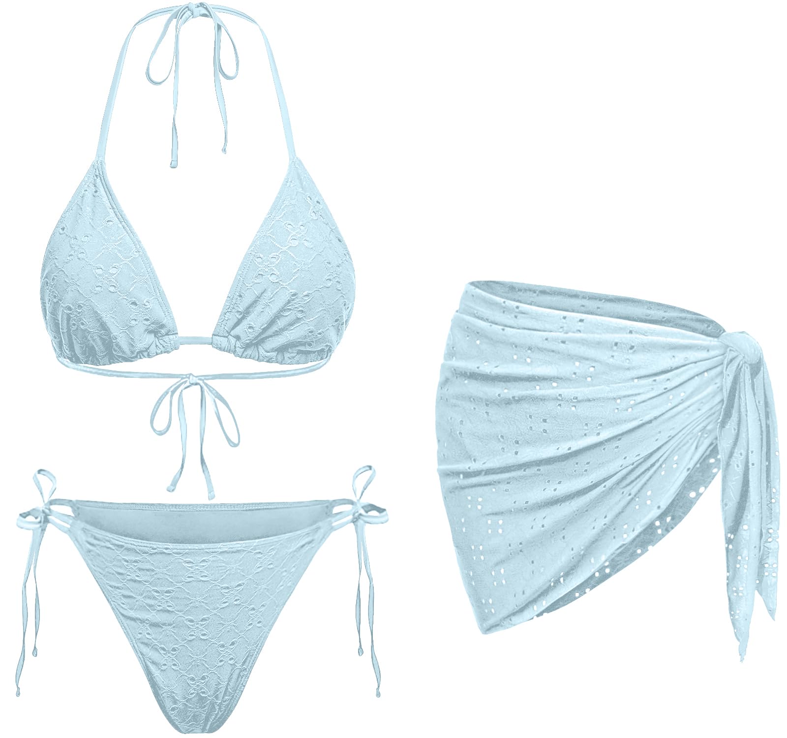 Women 3 Piece Swimsuits - Sexy Triangle Bikini Sets with Cover Up Halter String Tie Side Bathing Suits