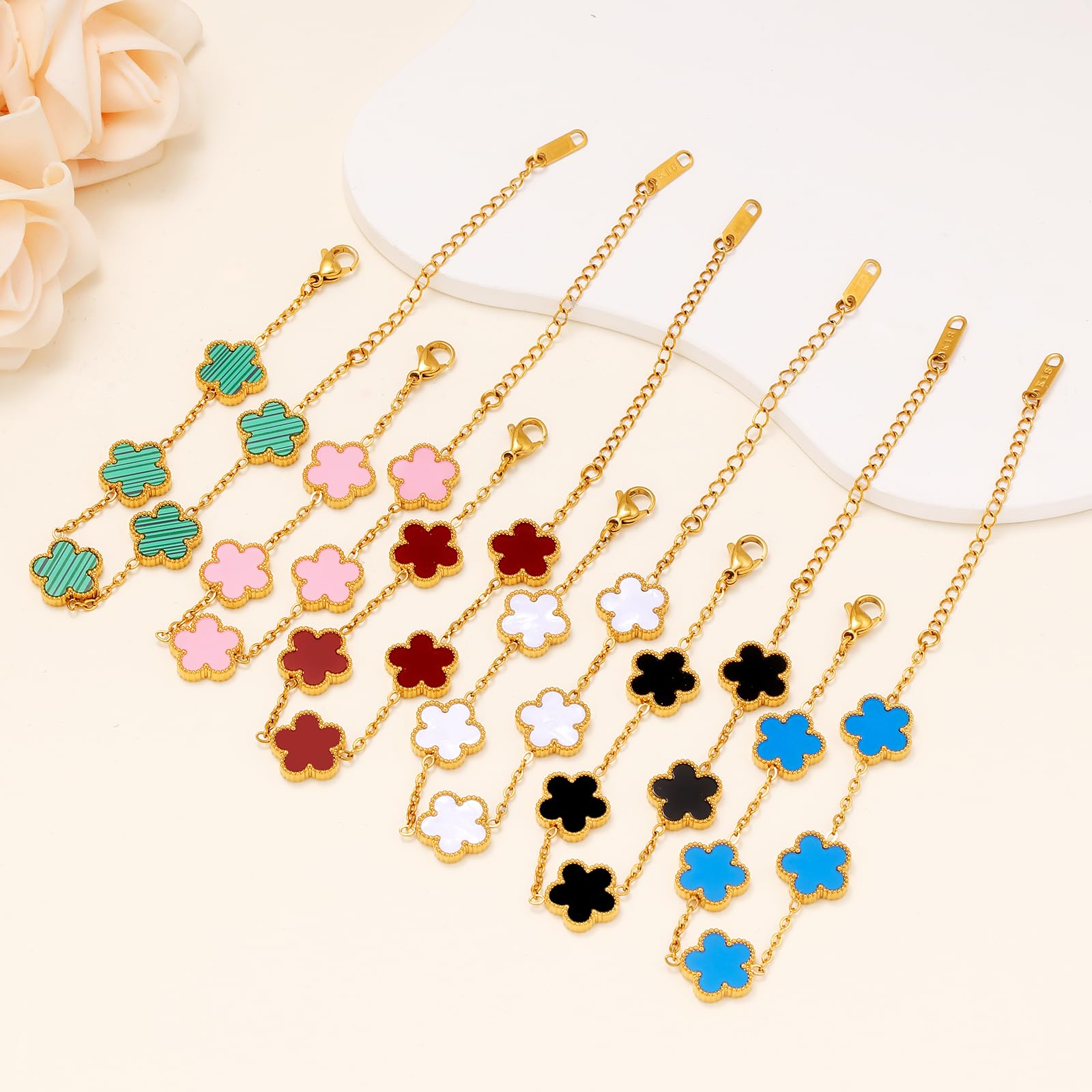 18K Gold Plated Womens Stackable Floral Bracelets Set,Twisted Cable Bangle,Trendy Jewelry,Waterproof adjustable bracelet,Christmas Birthday Gifts for Girlfriend or Mother.