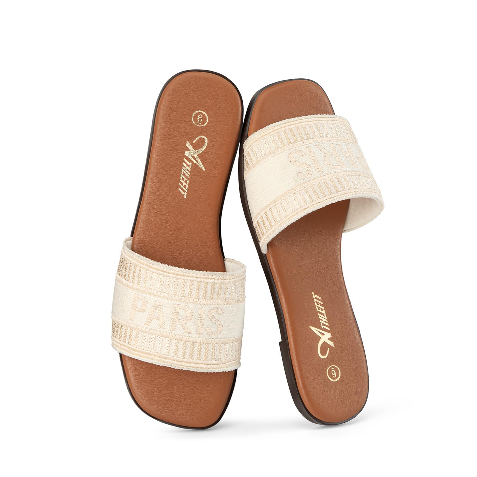 Athlefit Women's Slides Summer Fashion Slip On Flat Sandals Dressy