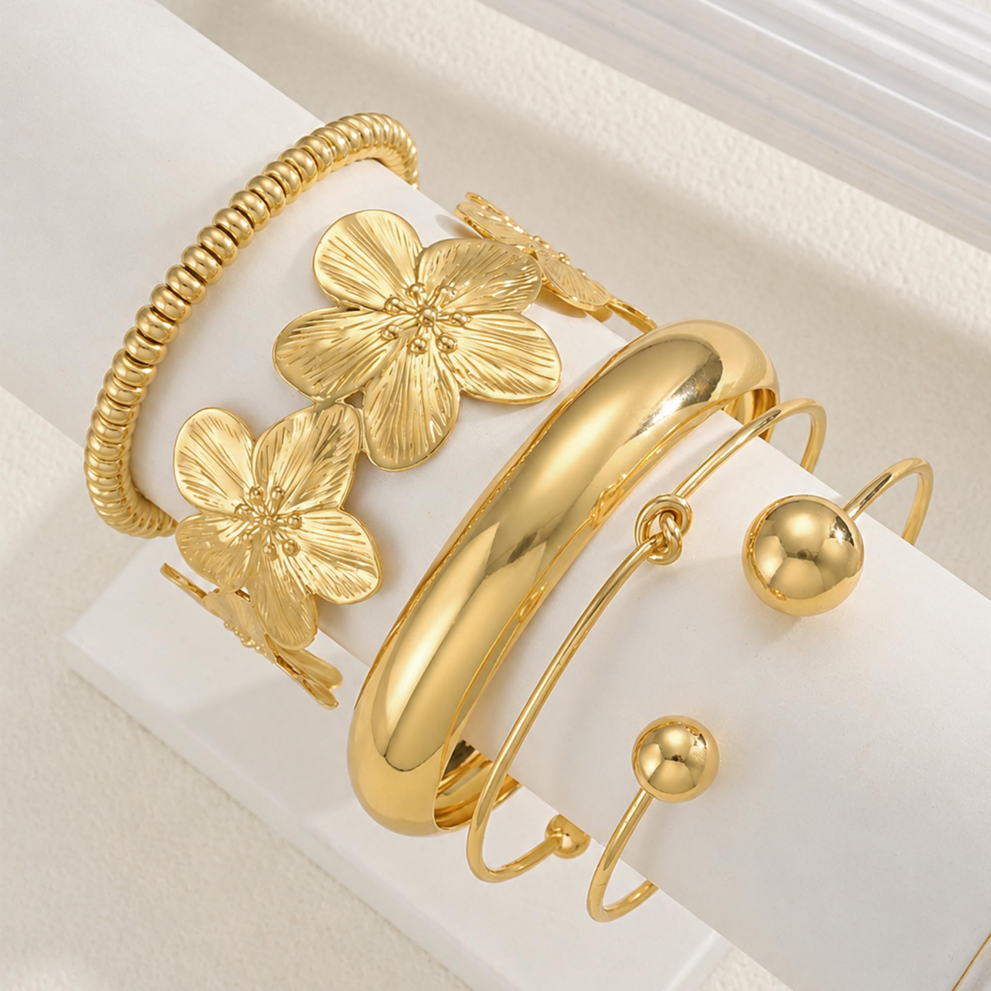 iF YOU Gold Bangle Bracelets for Women, Dainty Knot 14K Gold Plated Multi Layer Bangle Cuffs, Personalized Boho Chunky Bracelets for Women Jewelrys Set Gifts