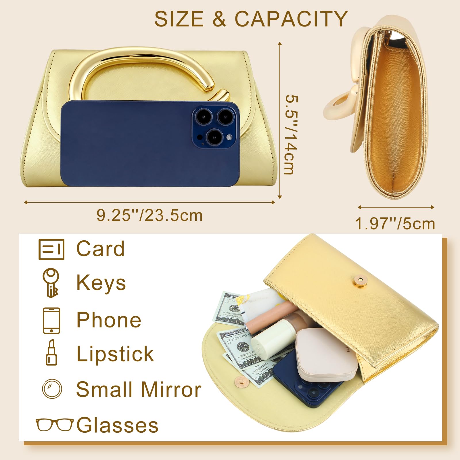 YYW Clutch Purse for Women Leather Purse Handbags with Chain Crossbody Bag Evening Bag for Wedding Party Prom Bridal