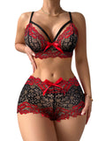 Lilosy Sexy Strappy High Waist Floral Lace Pajamas Lingerie Set Outfits