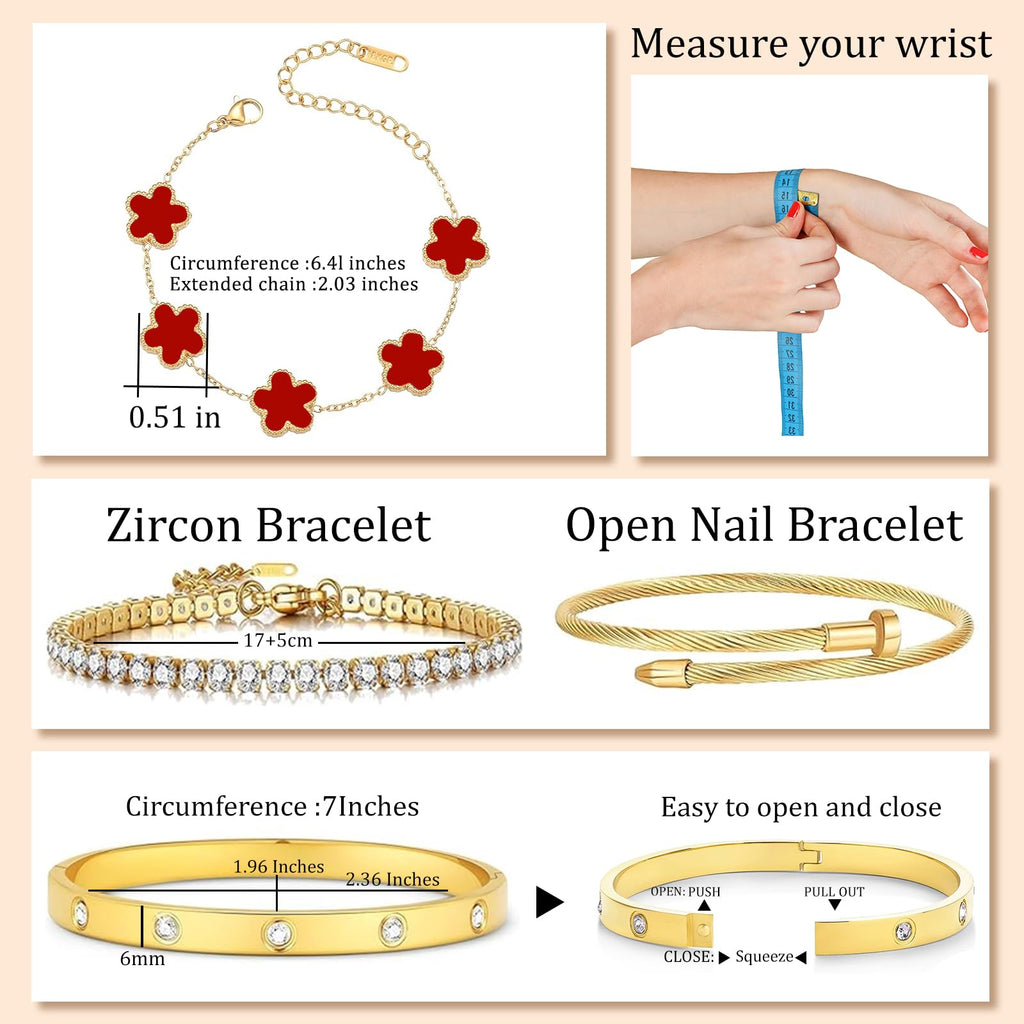 18K Gold Plated Womens Stackable Floral Bracelets Set,Twisted Cable Bangle,Trendy Jewelry,Waterproof adjustable bracelet,Christmas Birthday Gifts for Girlfriend or Mother.