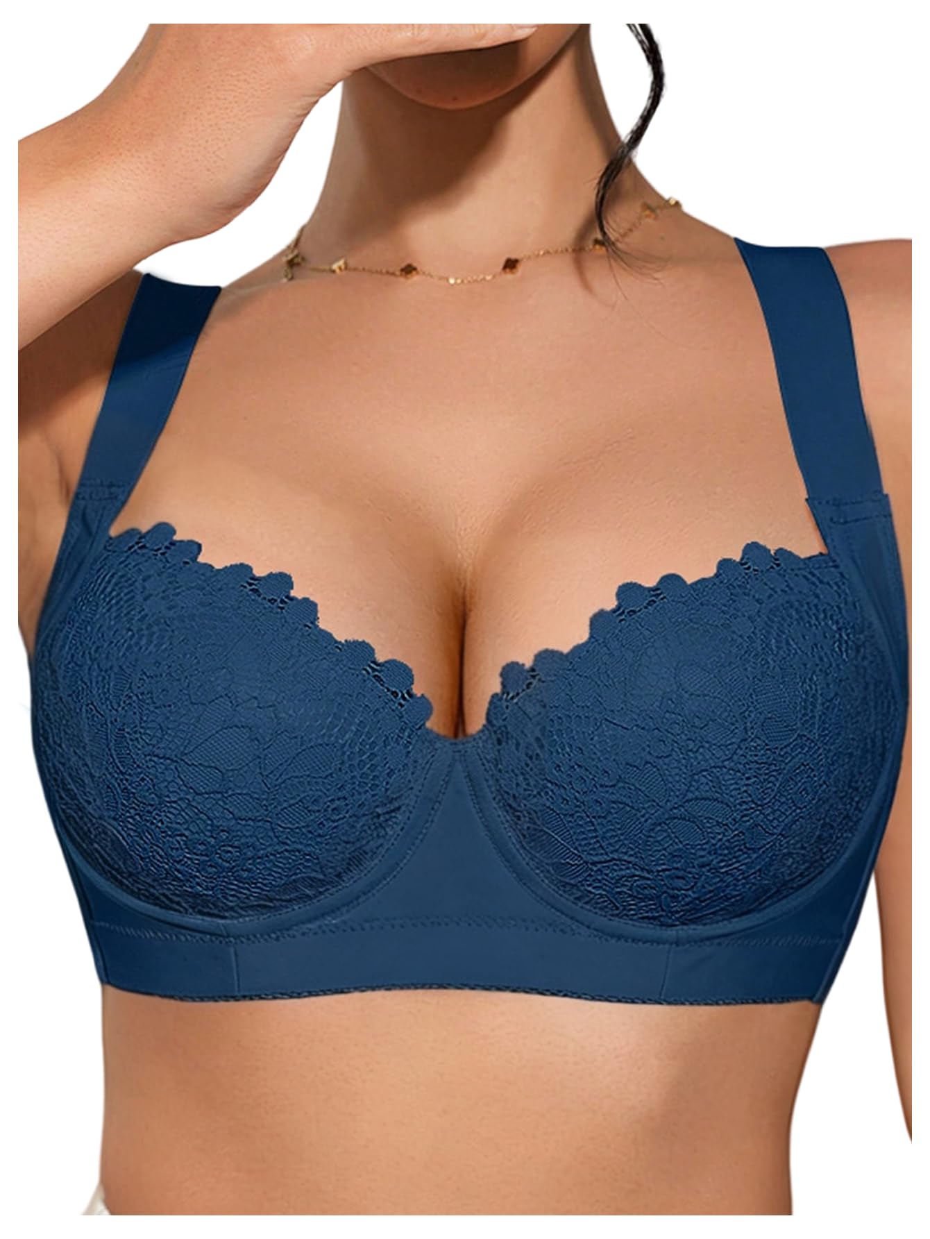 Women's Push Up Lace Bras Underwire Adjustable with Wide Strap Lingerie Shaping Support Sexy Bras