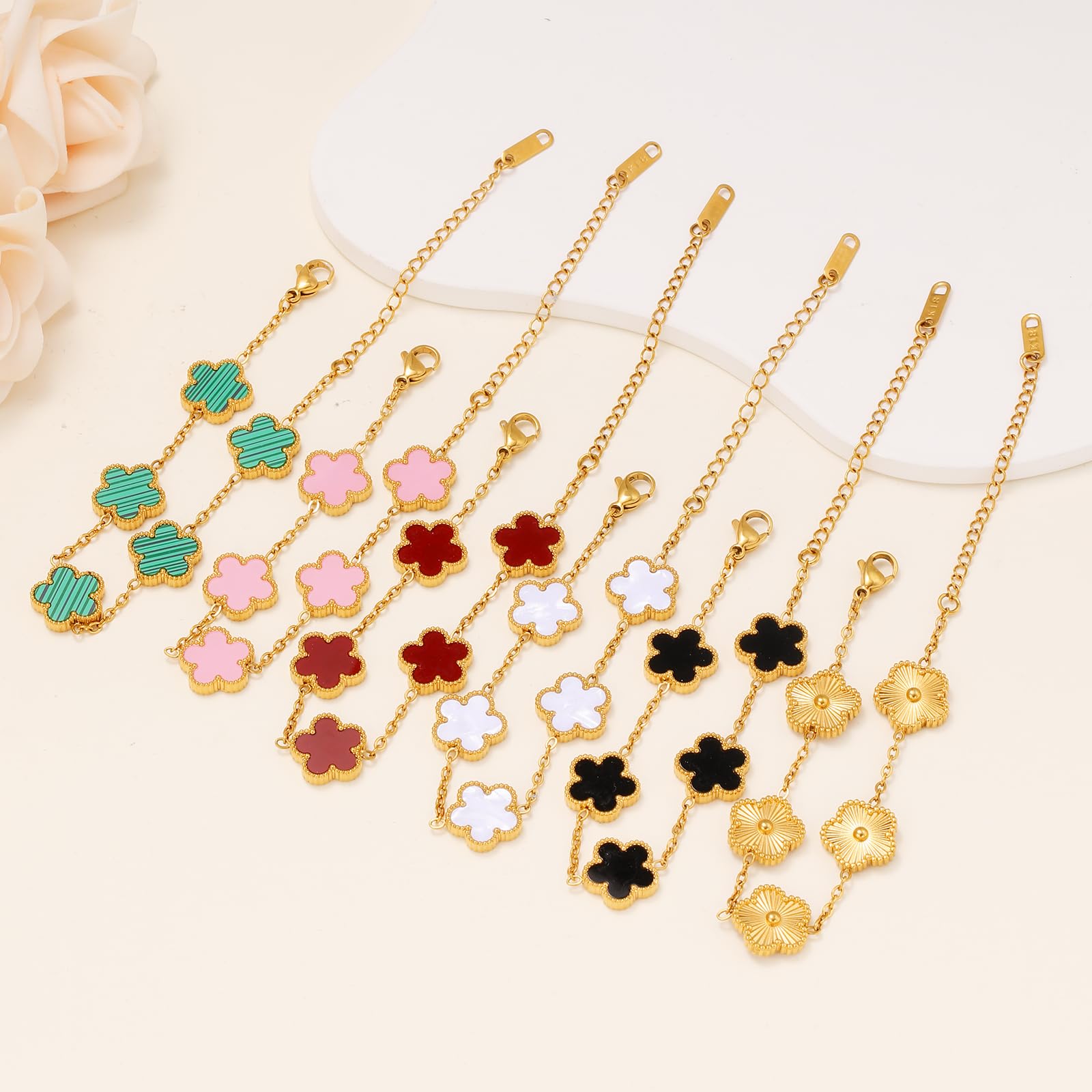 18K Gold Plated Womens Stackable Floral Bracelets Set,Twisted Cable Bangle,Trendy Jewelry,Waterproof adjustable bracelet,Christmas Birthday Gifts for Girlfriend or Mother.