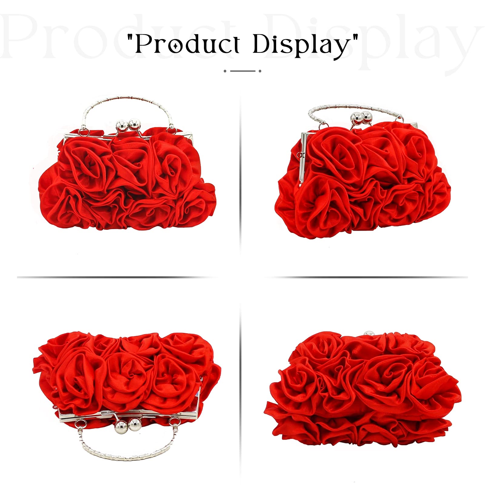 JAMBHALA Women Evening Clutch Bag Floral Satin Small Purses with Detachable Strap for Wedding, Party, Prom
