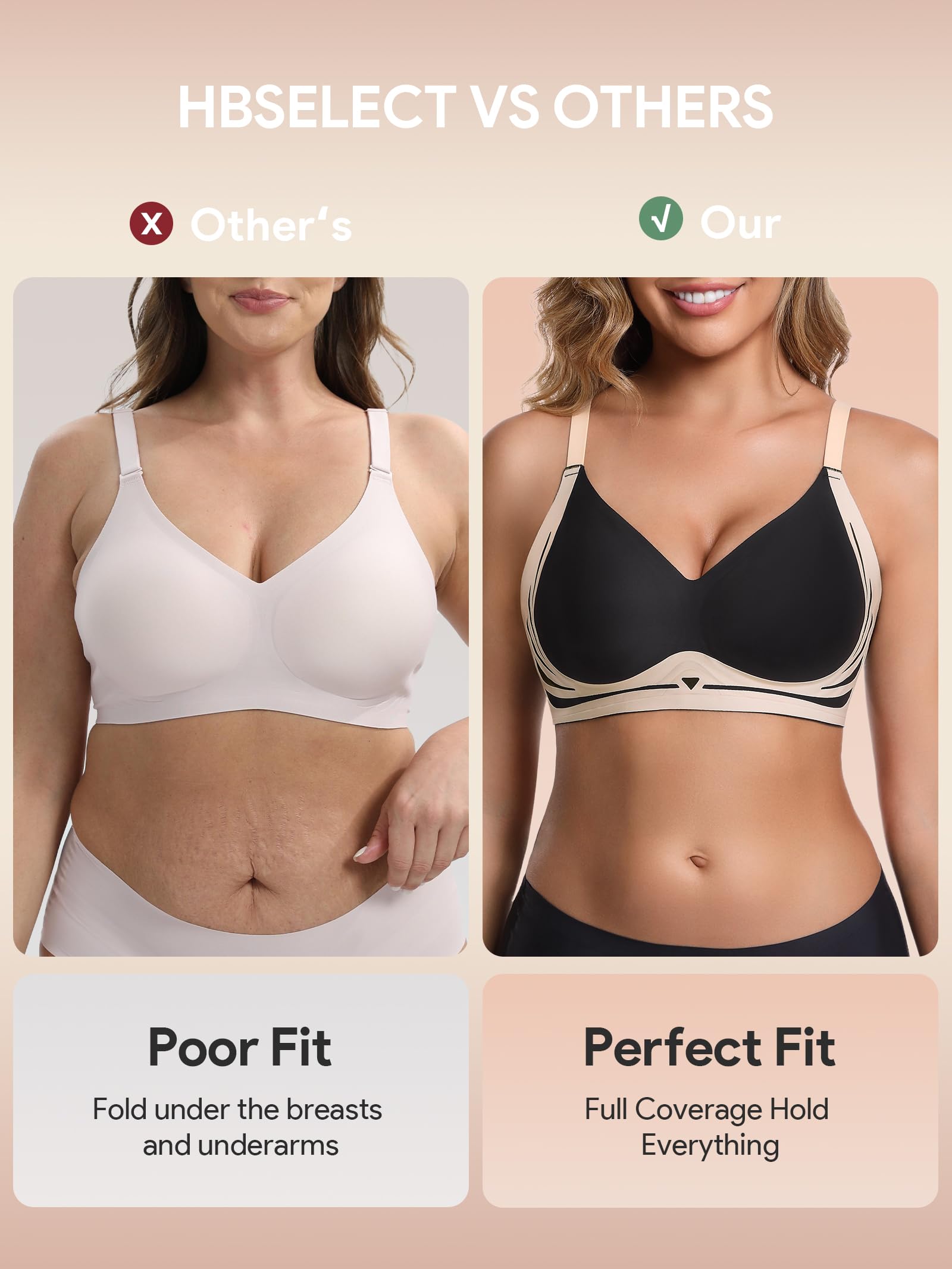 HBselect Jelly Bras for Women No Underwire Comfort Wireless Push Up Bras Seamless Tshirt Bralettes for Women