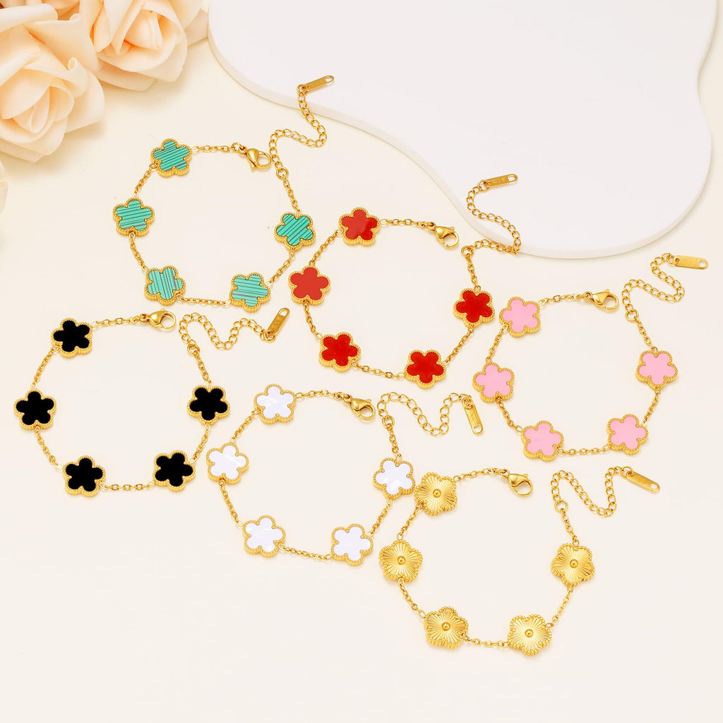 18K Gold Plated Womens Stackable Floral Bracelets Set,Twisted Cable Bangle,Trendy Jewelry,Waterproof adjustable bracelet,Christmas Birthday Gifts for Girlfriend or Mother.